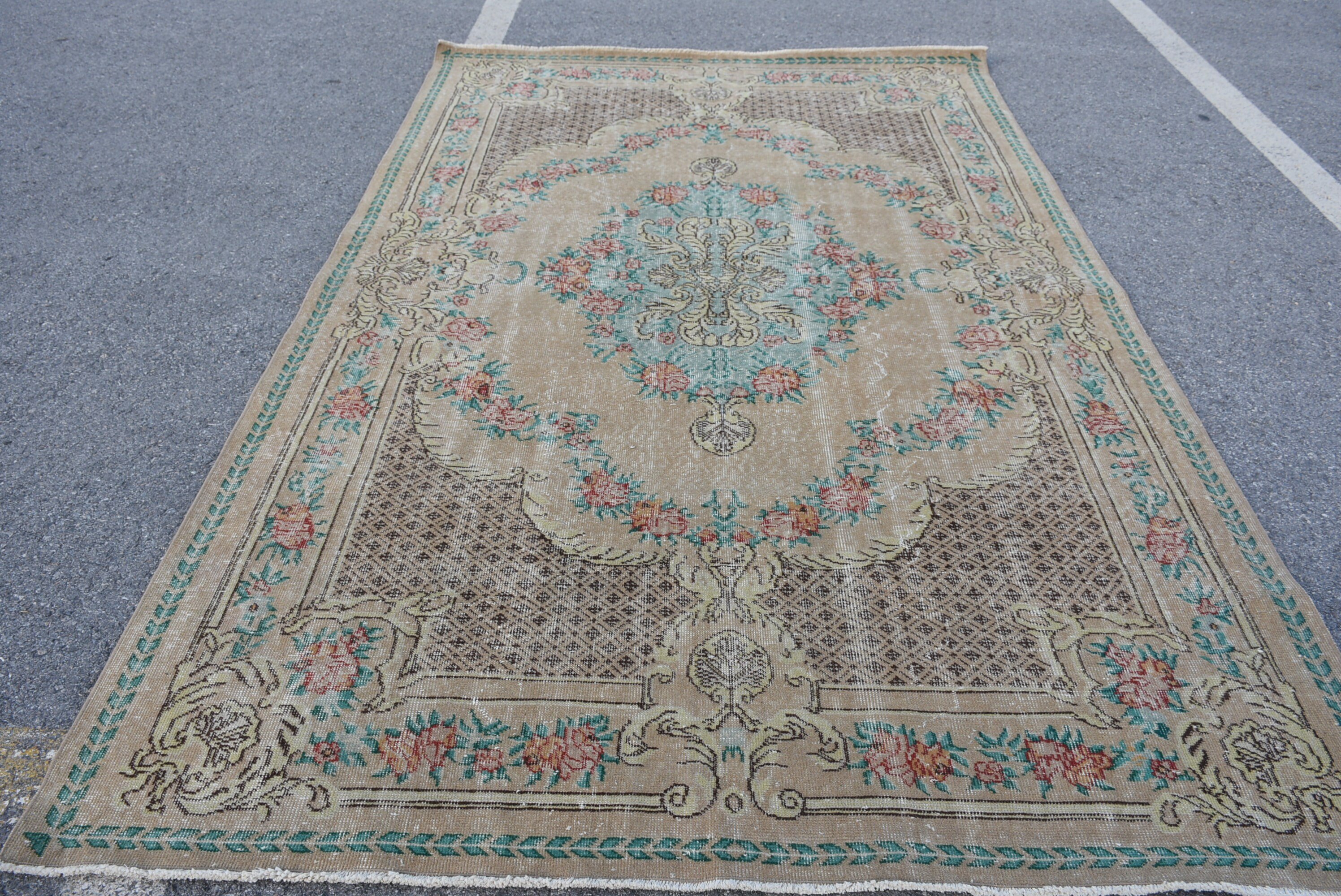 Vintage Rug, Turkish Rug, Tribal Rug, Living Room Rug, 6.5x10.3 ft Large Rugs, Beige Wool Rug, Antique Rug, Bedroom Rug, Oriental Rug