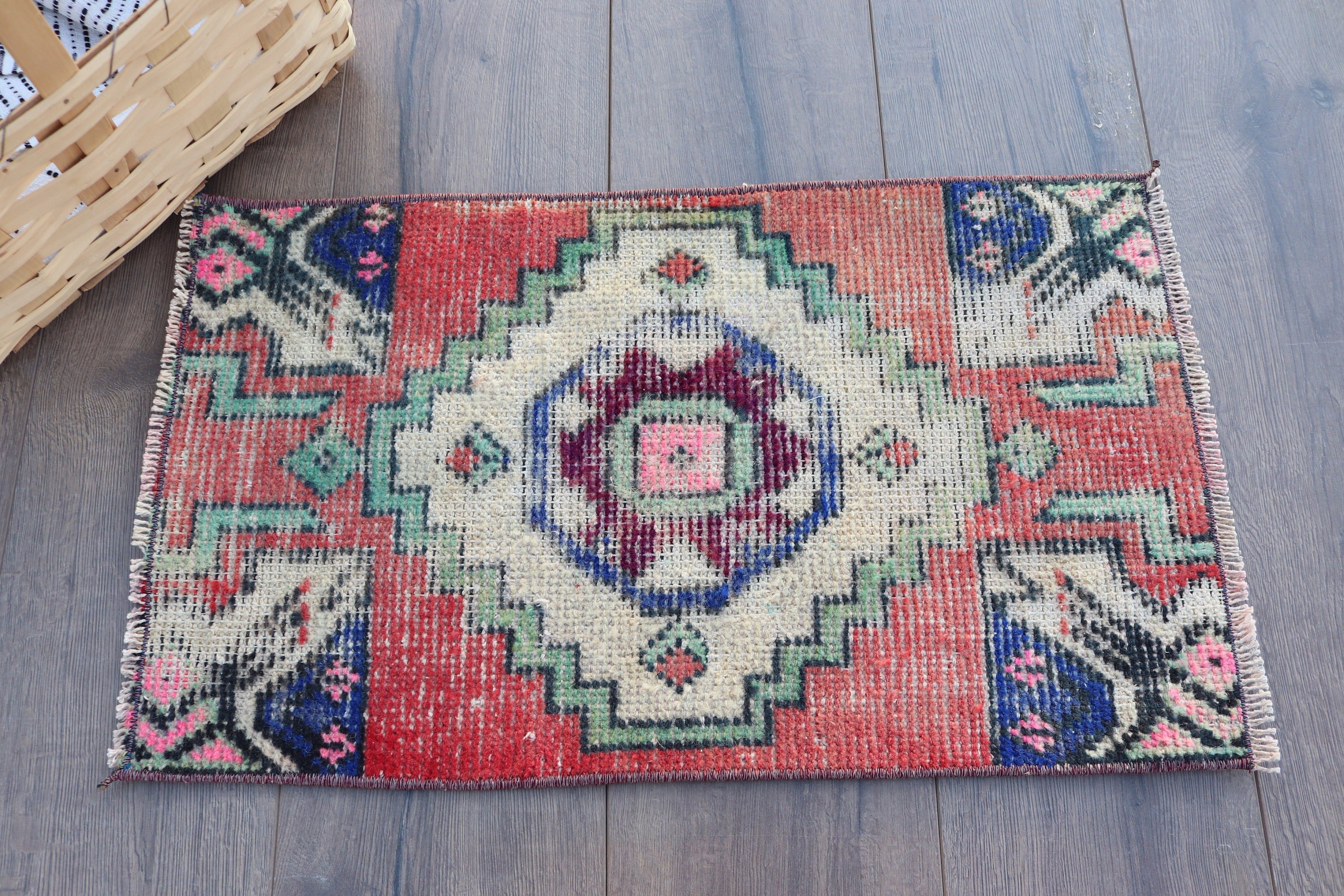 Oushak Halıları, Kırmızı Antika Halı, 1.3x2.2 ft Küçük Halı, Giriş Halıları, Araba Paspas Halıları, Vintage Halılar, Antika Halı, Banyo Paspası Sevimli Halı, Türk Halıları