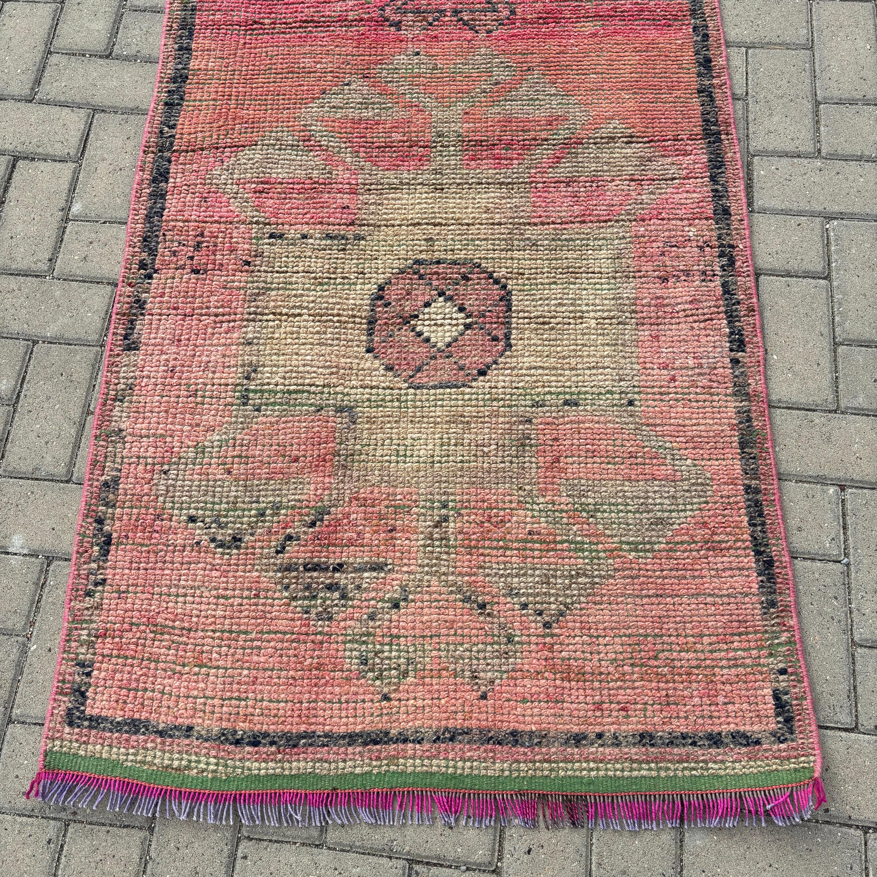 Turuncu Antika Halı, Anadolu Halıları, Vintage Halı, Yer Halısı, Yün Halılar, 3.1x10.1 ft Runner Halısı, Türk Halıları, Koridor Halıları, Koridor Halısı