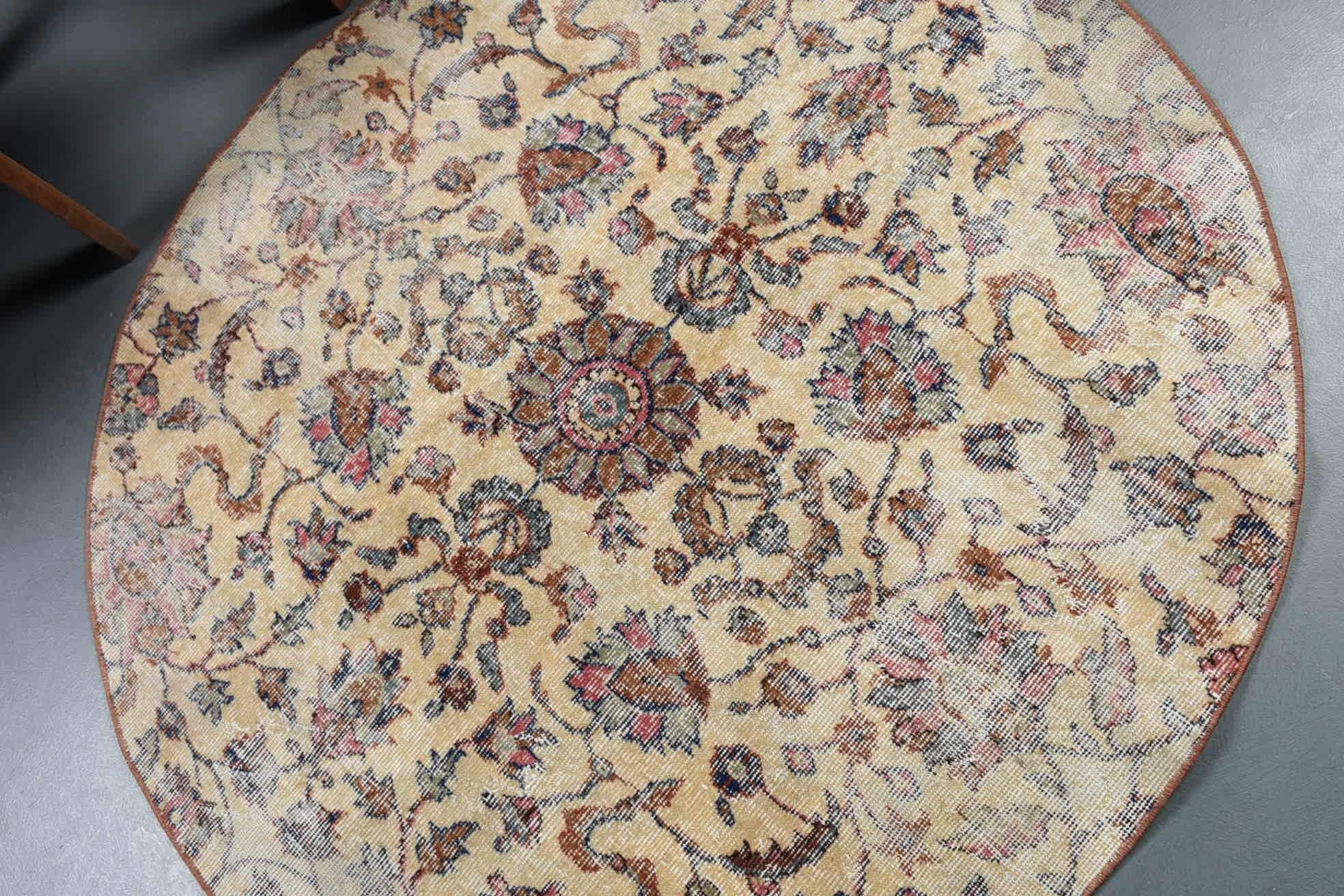 Kitchen Rugs, Floor Rugs, Oushak Rug, 4.2x4.3 ft Accent Rug, Vintage Rug, Entryway Rug Rugs, Turkish Rug, Rugs for Kitchen, Nursery Rugs