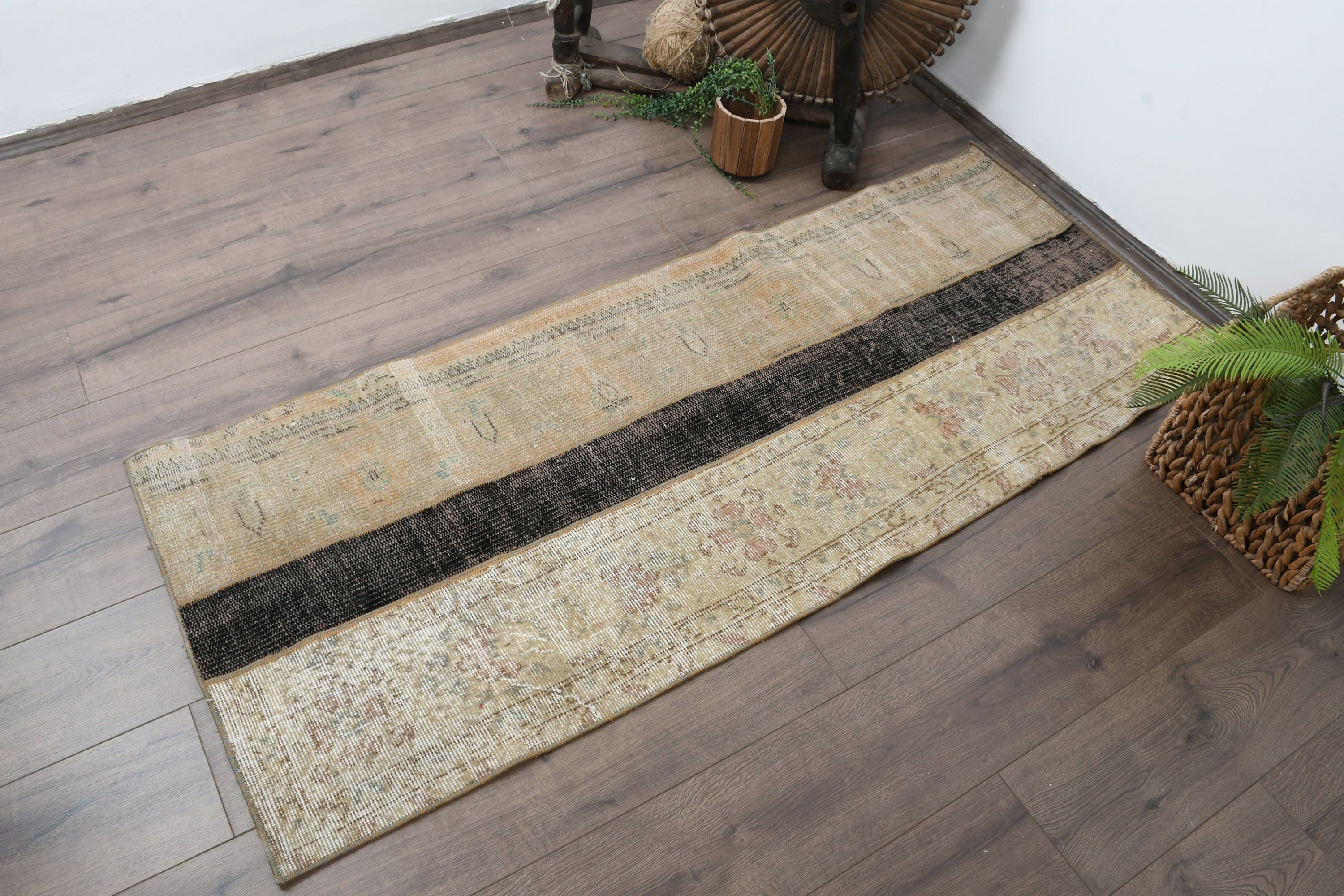 Bej Yün Halılar, Banyo Halısı, Araba Paspas Halıları, Kapı Paspas Halıları, Türk Halıları, 2.3x5.7 ft Küçük Halı, Yer Halıları, Vintage Halı, Anadolu Halısı