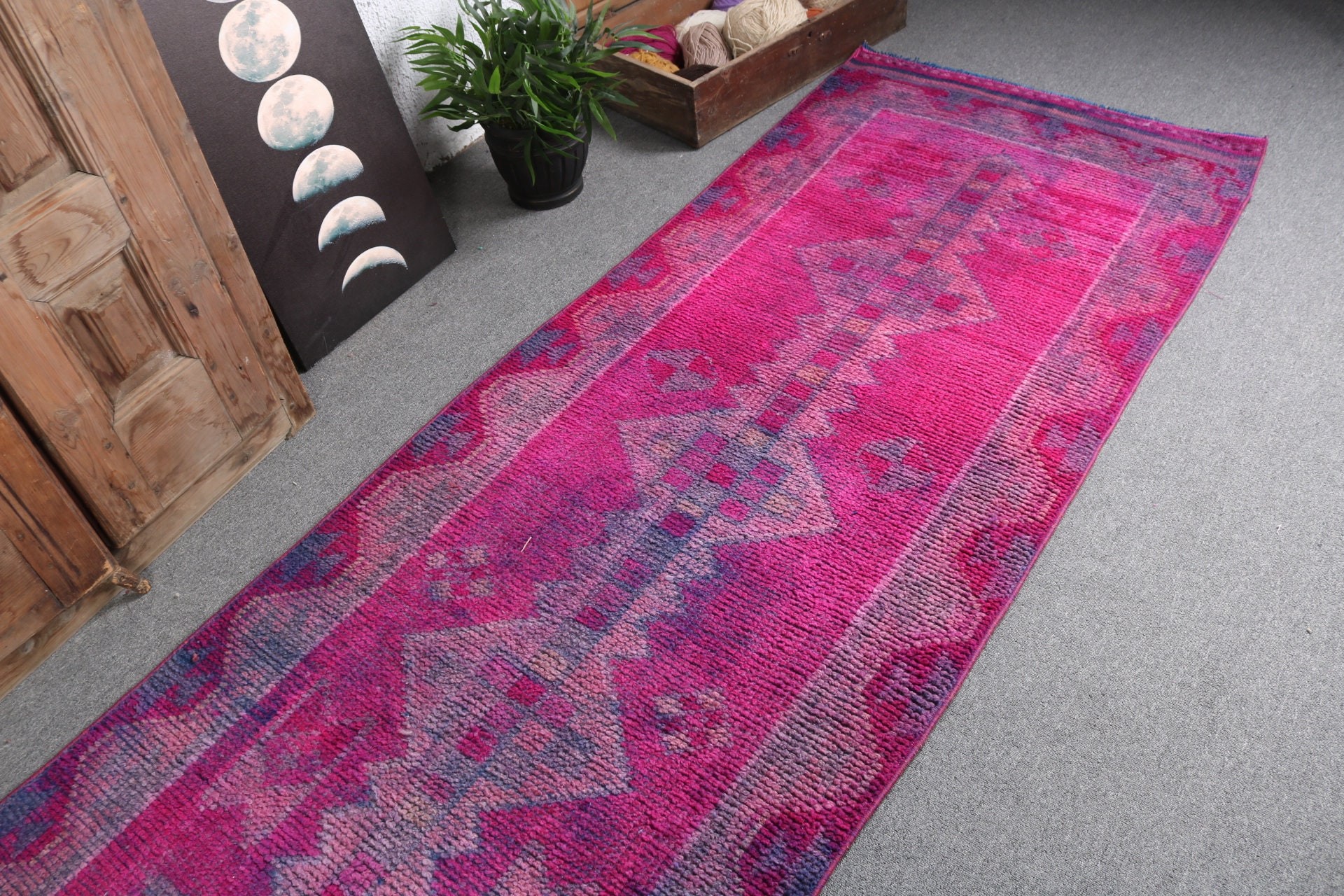 Pink Home Decor Rugs, Turkish Rug, 3x12.5 ft Runner Rug, Vintage Rug, Stair Rug, Long Runner Rugs, Modern Rug, Bedroom Rugs, Moroccan Rugs