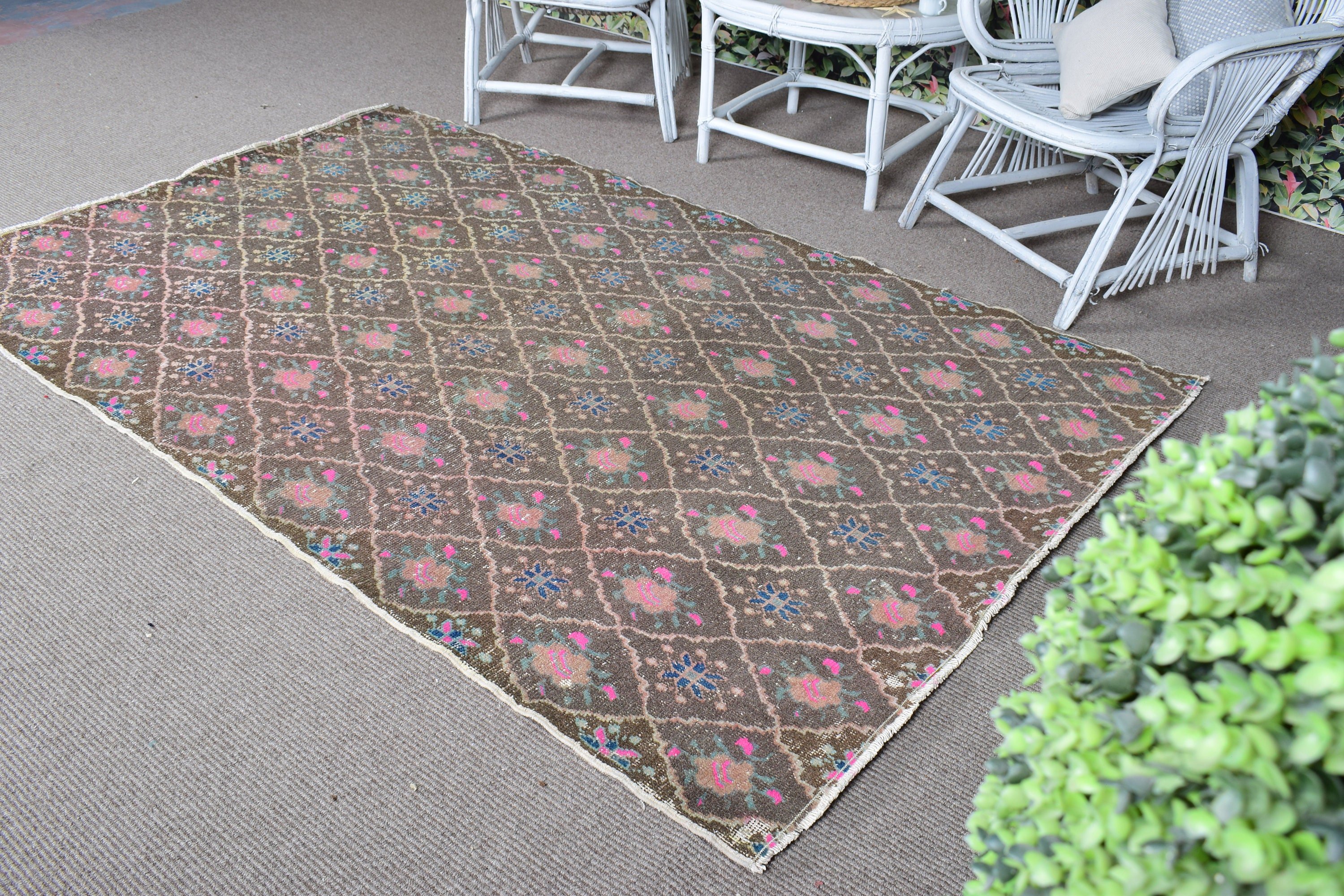 Vintage Rug, Turkish Rug, Dining Room Rugs, Oriental Rug, 4.6x7.3 ft Area Rug, Living Room Rugs, Statement Rugs, Brown Luxury Rug