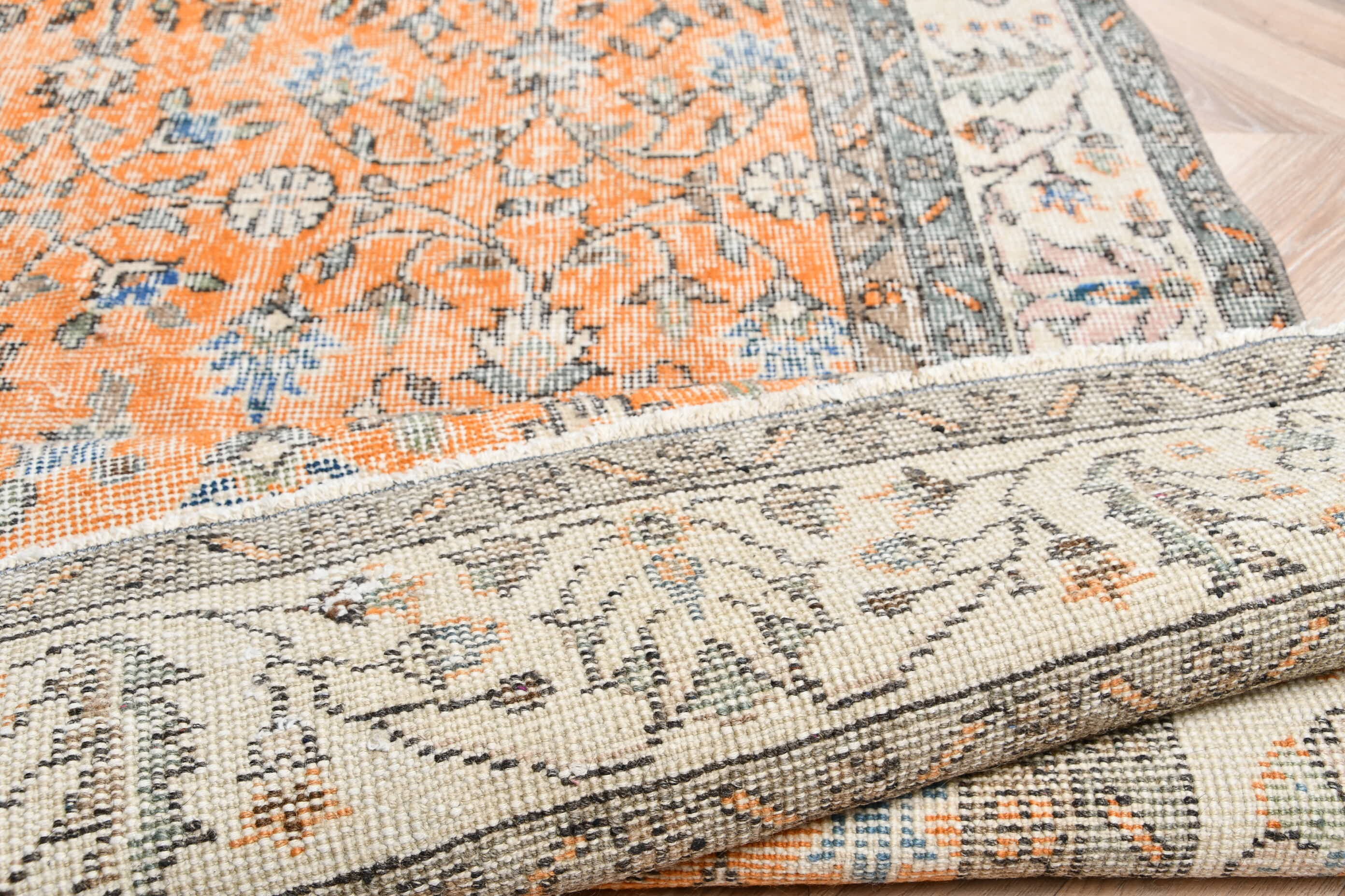 Orange Moroccan Rug, Vintage Rug, Cool Rugs, Pale Rug, Dining Room Rug, Living Room Rugs, Bedroom Rug, Turkish Rug, 6.6x10.1 ft Large Rug