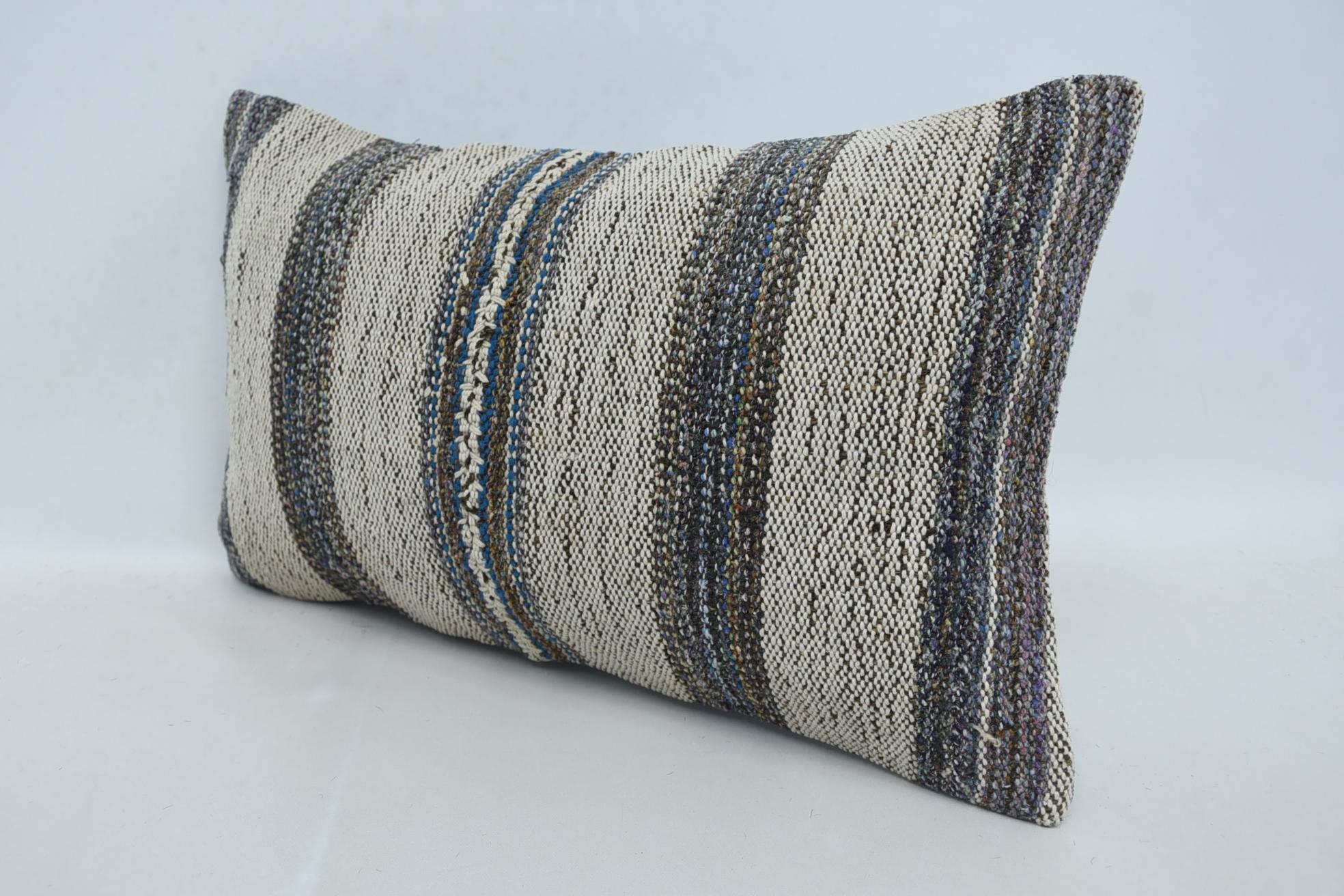 Kilim Cushion Sham, Aztec Pillow, Throw Kilim Pillow, 12"x20" Beige Cushion Case, Sofa Bolster Cushion, Boho Pillow Sham Cover