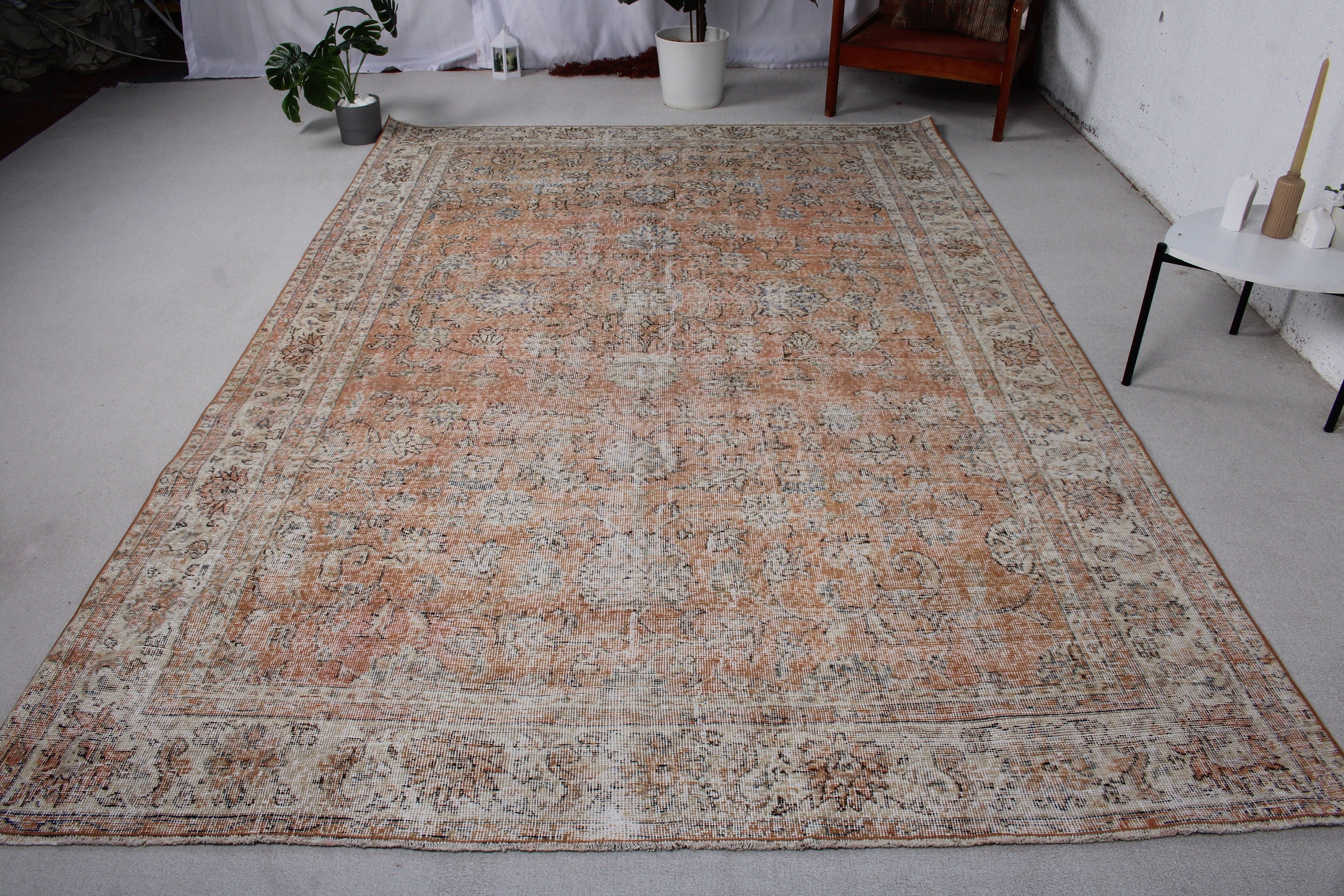 Açıklama Halısı, Büyük Oushak Halıları, Fas Halıları, Oturma Odası Halıları, Türk Halısı, Bej Düz Dokuma Halıları, 6,9x10,1 ft Büyük Halı, Vintage Halılar