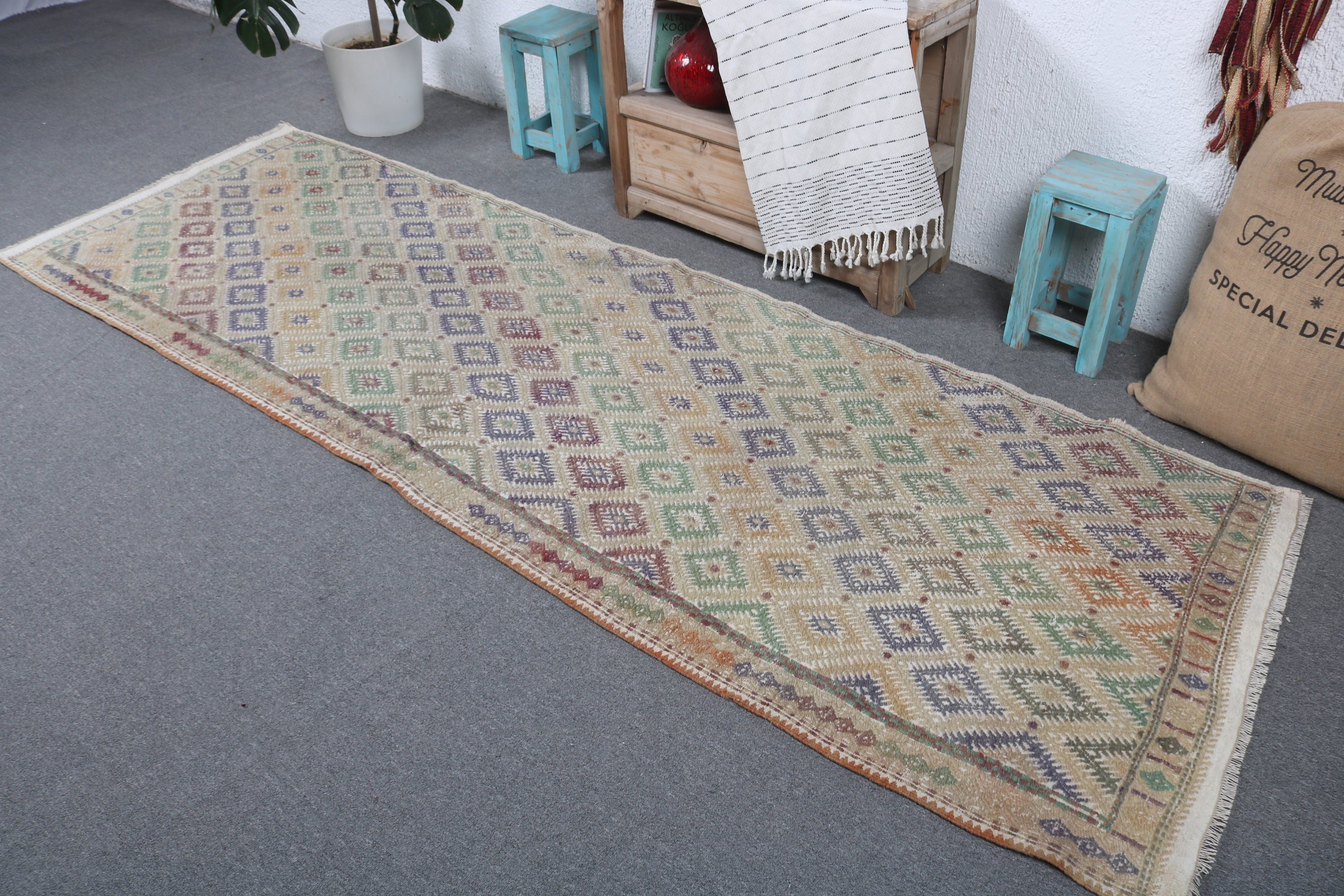 3.1x9.3 ft Runner Rugs, Turkish Rug, Long Runner Rug, Kitchen Rugs, Beige Neutral Rug, Modern Rugs, Kilim, Vintage Rugs, Anatolian Rugs