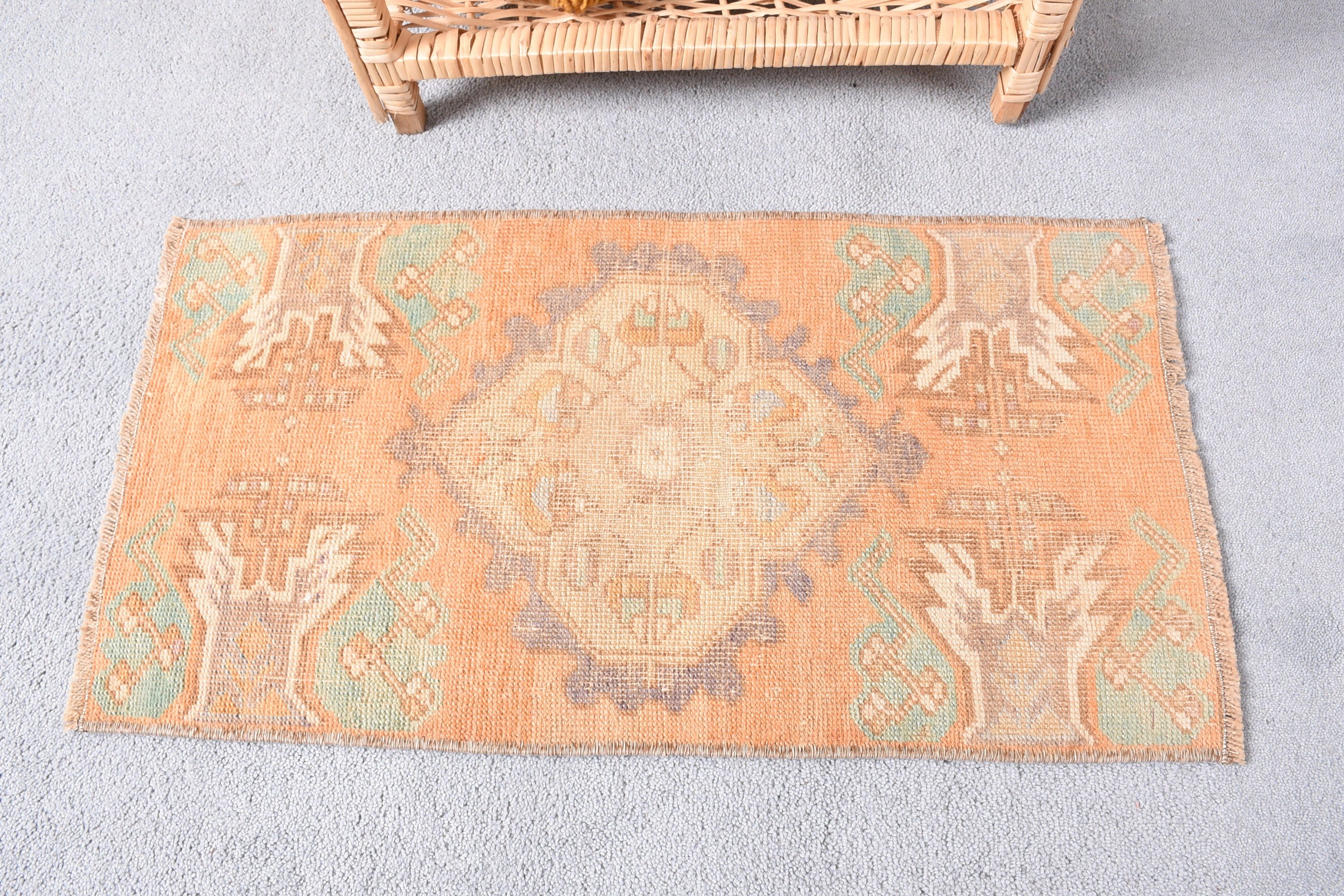 Rugs for Nursery, Bedroom Rugs, Orange Oushak Rug, Vintage Rug, Bath Rugs, Entry Rug, Turkish Rug, 1.3x2.4 ft Small Rug