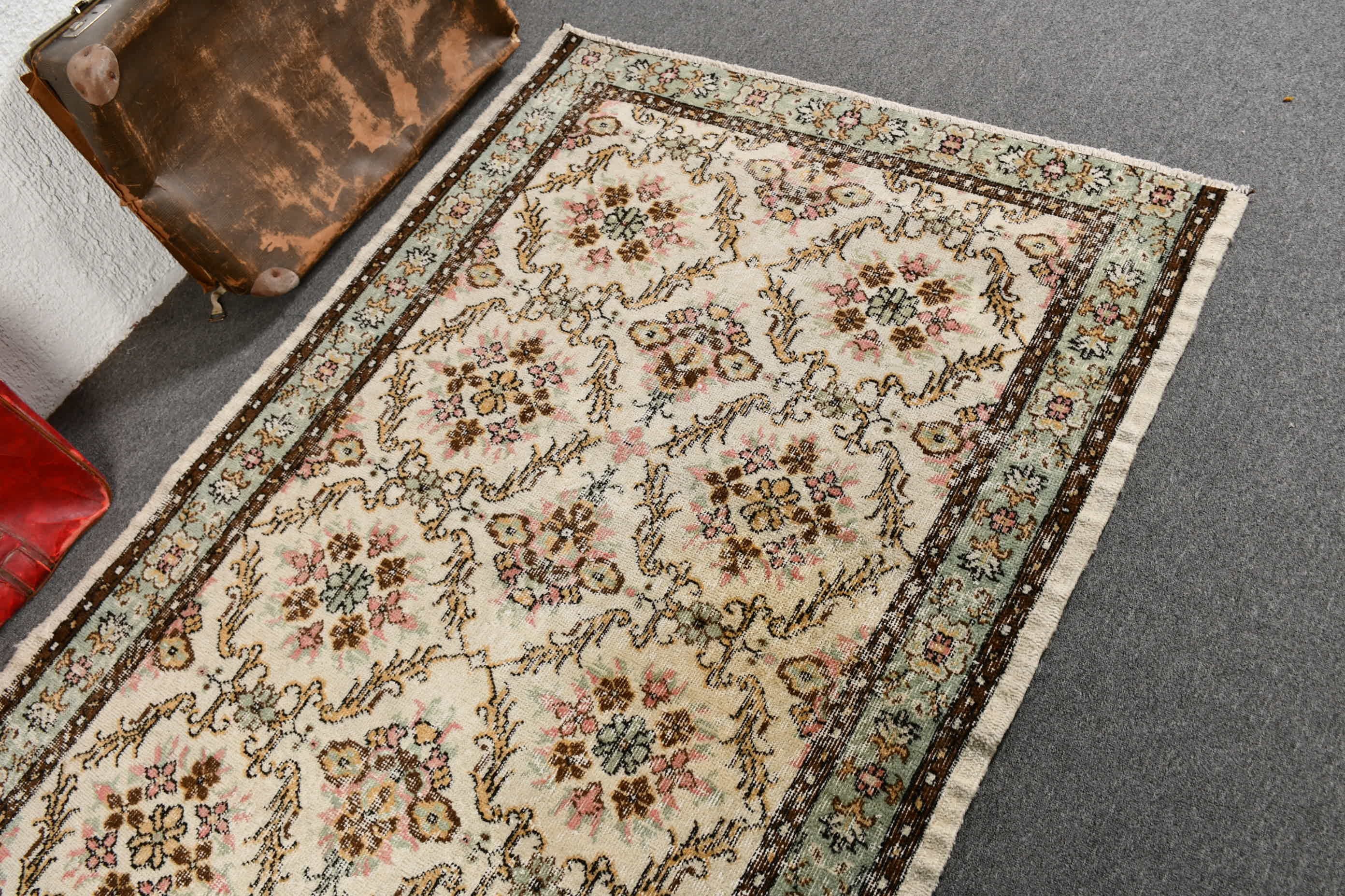 Floor Rug, Moroccan Rugs, 4x6.4 ft Area Rugs, Dining Room Rug, Distressed Rug, Beige Wool Rugs, Home Decor Rugs, Vintage Rugs, Turkish Rug