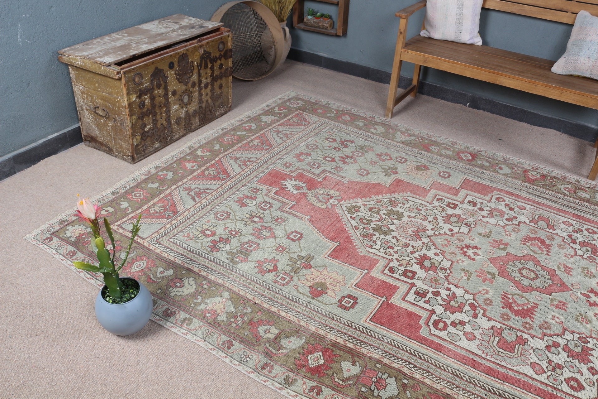 Green Floor Rug, 6.3x12.2 ft Oversize Rug, Dining Room Rug, Turkish Rug, Old Rug, Home Decor Rugs, Living Room Rug, Vintage Rug, Cool Rug