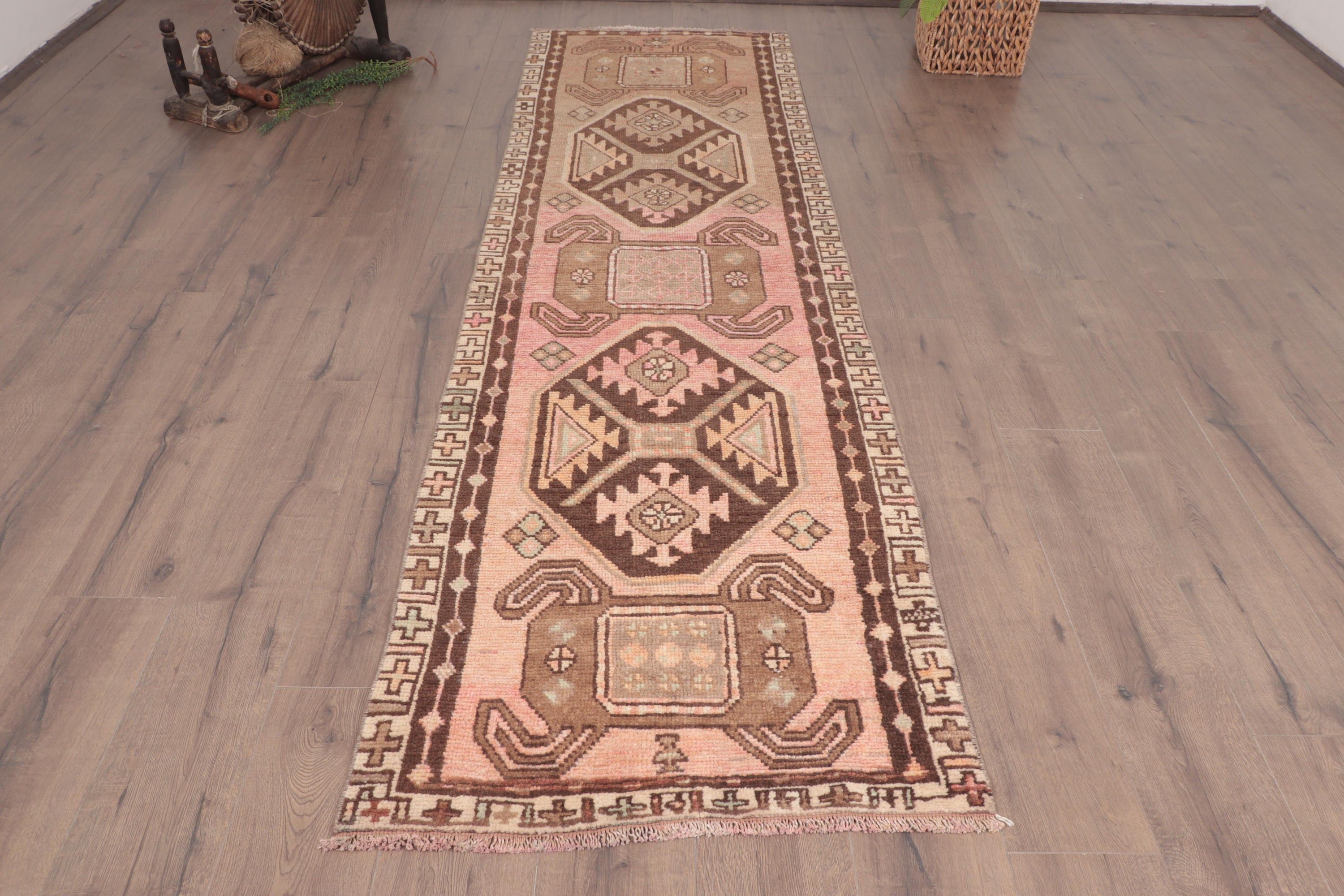 Vintage Halılar, 2.7x9.4 ft Runner Halı, Yer Halısı, Beni Ourain Runner Halısı, Kahverengi Fas Halıları, Vintage Runner Halısı, Türk Halısı