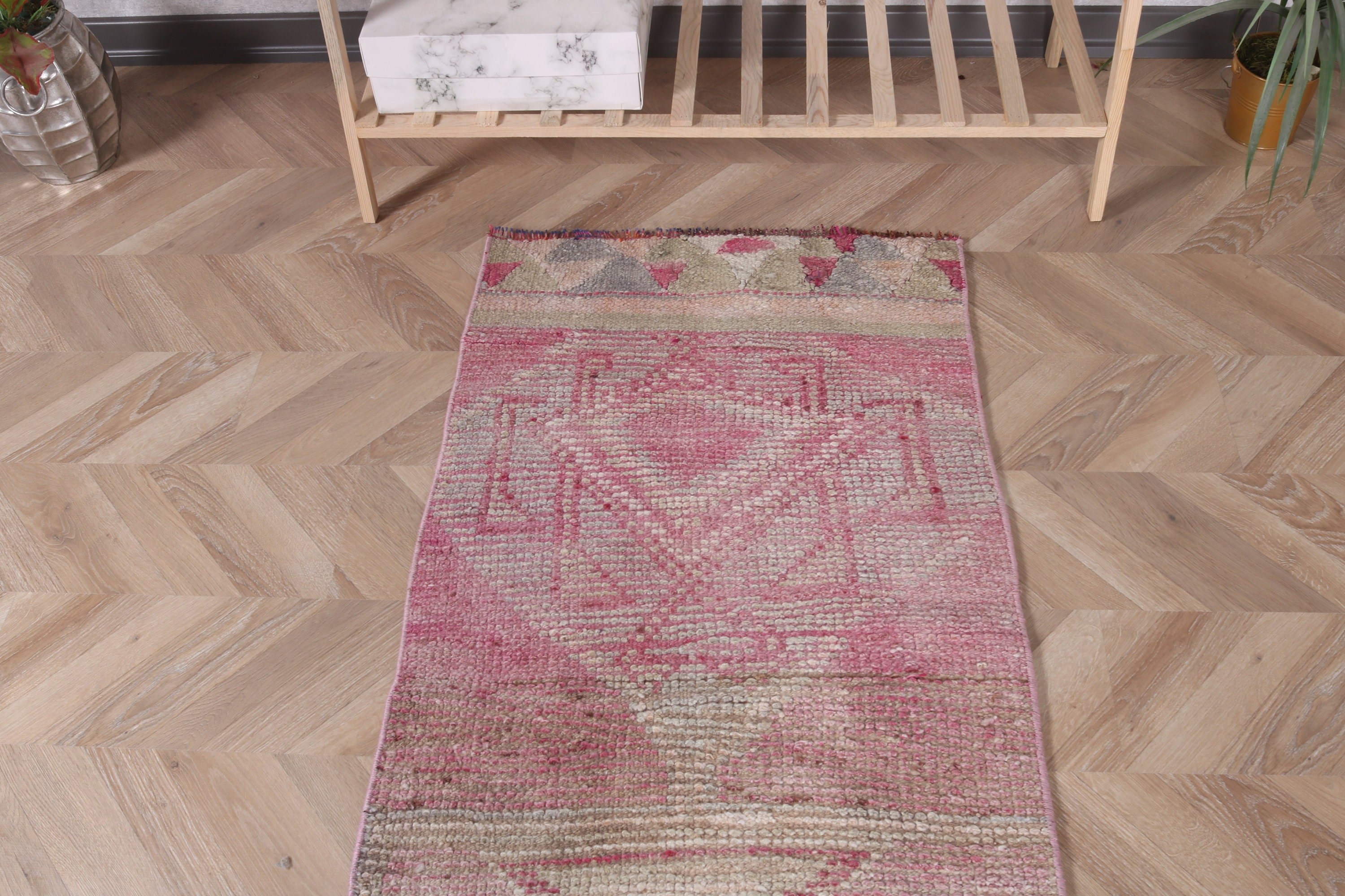 Pembe Oushak Halılar, Oryantal Halılar, Türk Halısı, Yatak Odası Halıları, 2.1x9.2 ft Runner Halısı, Koridor Halısı, Vintage Runner Halıları, Vintage Halılar