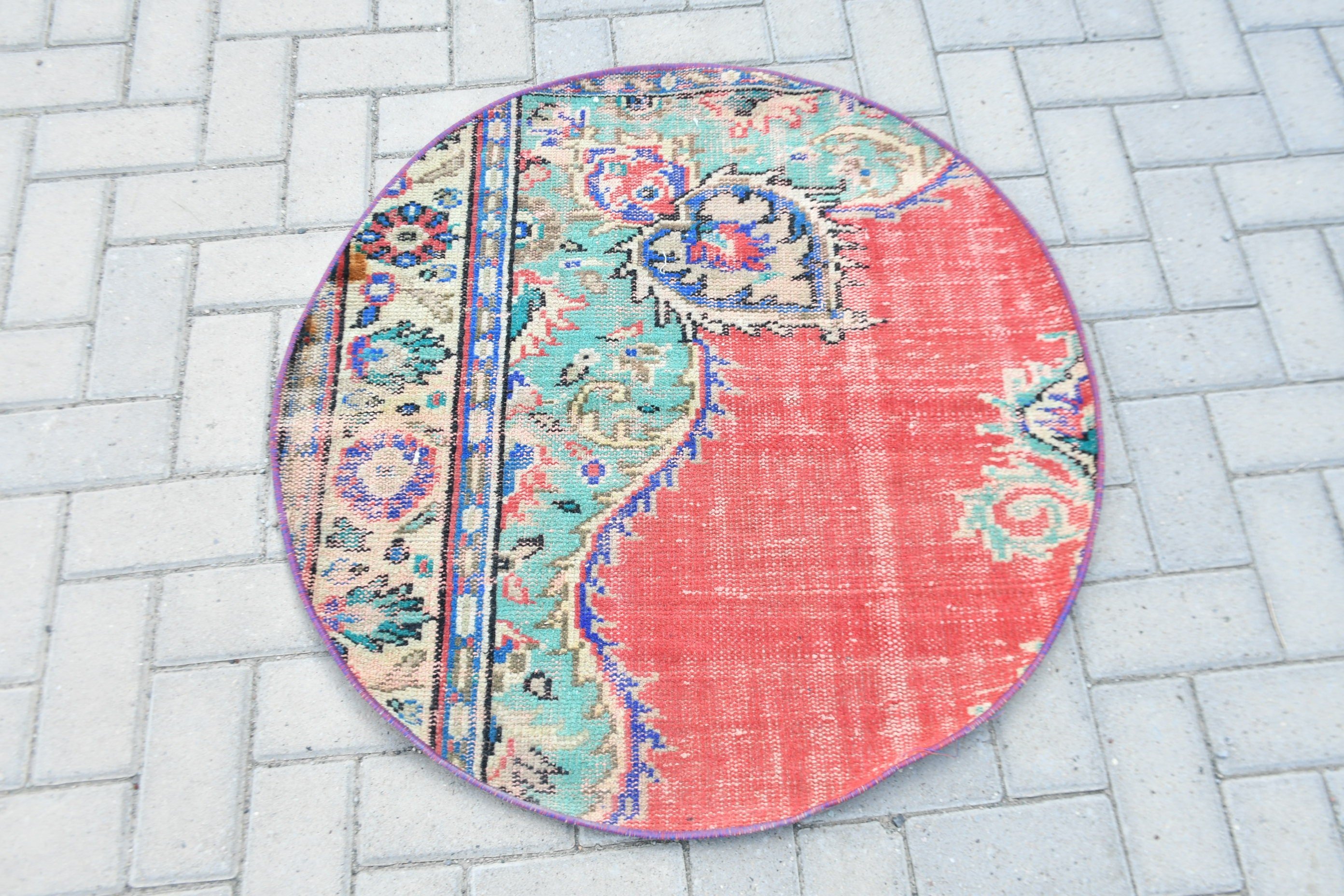 Red Antique Rug, Door Mat Rug, Vintage Rugs, Cute Bath Mat Rug, Wall Hanging Rug, Bedroom Rugs, Moroccan Rug, 3x3 ft Small Rug, Turkish Rug