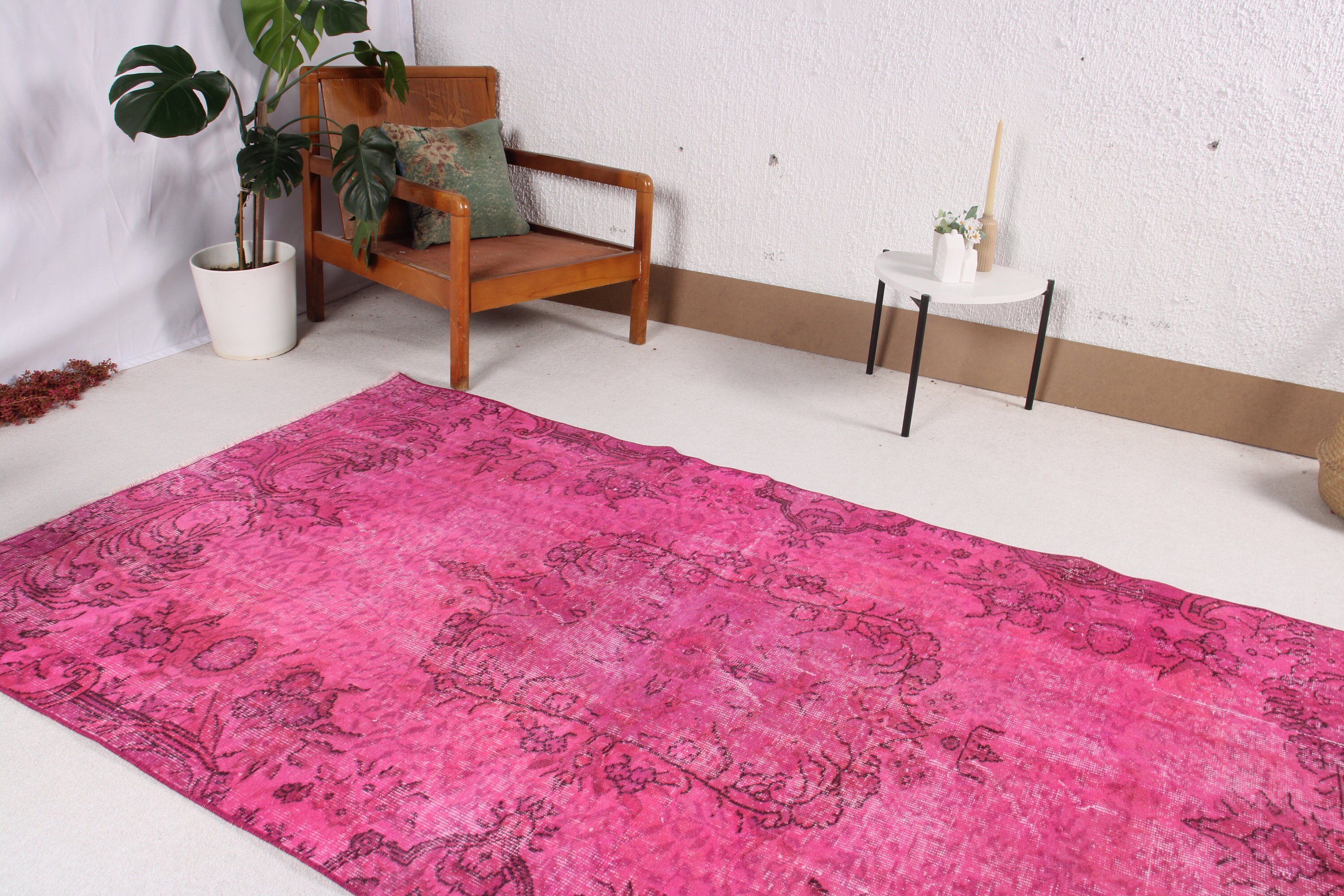 El Dokuma Halı, Türk Halıları, Mutfak Halıları, Lüks Halı, Pembe 4,4x8,1 ft Alan Halıları, Kabile Halısı, Yemek Odası Halısı, Vintage Halılar