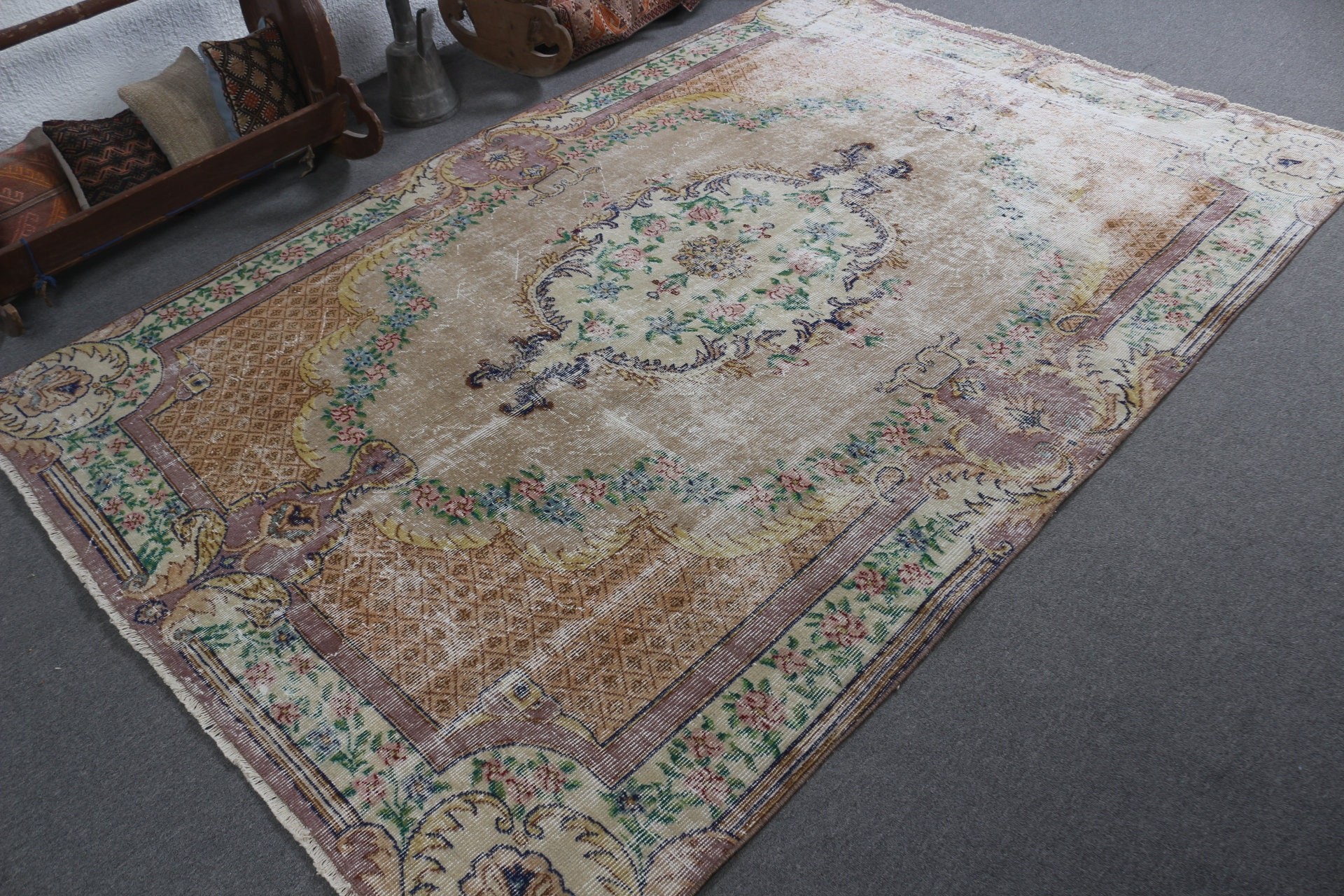 Kabile Halıları, Yatak Odası Halısı, Anadolu Halıları, Yer Halıları, Bej Anadolu Halısı, Oturma Odası Halısı, Vintage Halı, 6.1x8.9 ft Büyük Halı, Türk Halısı