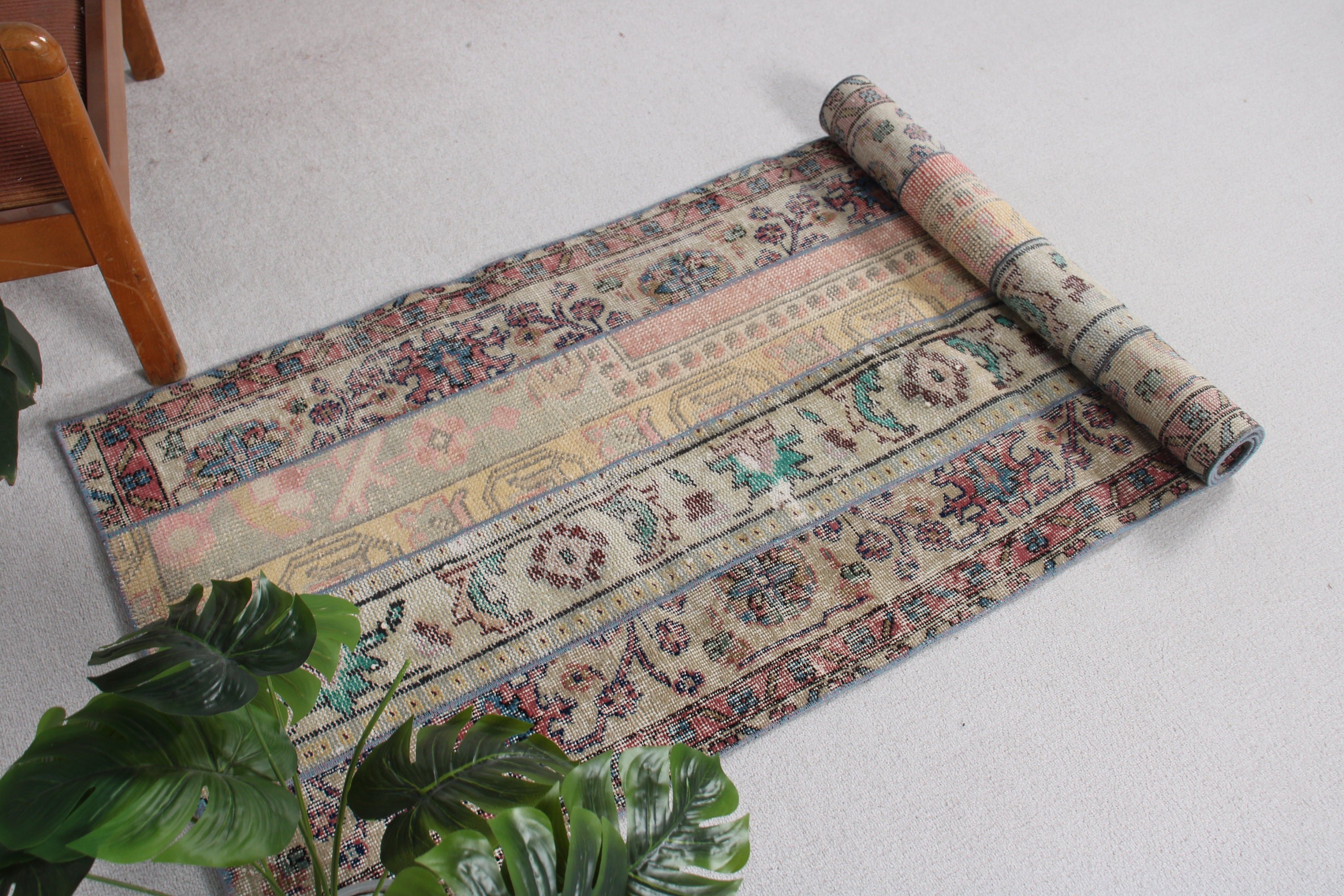 2.4x6.8 ft Runner Halı, Ofis Halısı, Oushak Halıları, Türk Halısı, Vintage Runner Halısı, Bej Bildirim Halısı, Vintage Halı, Koridor Halısı, Lüks Halı