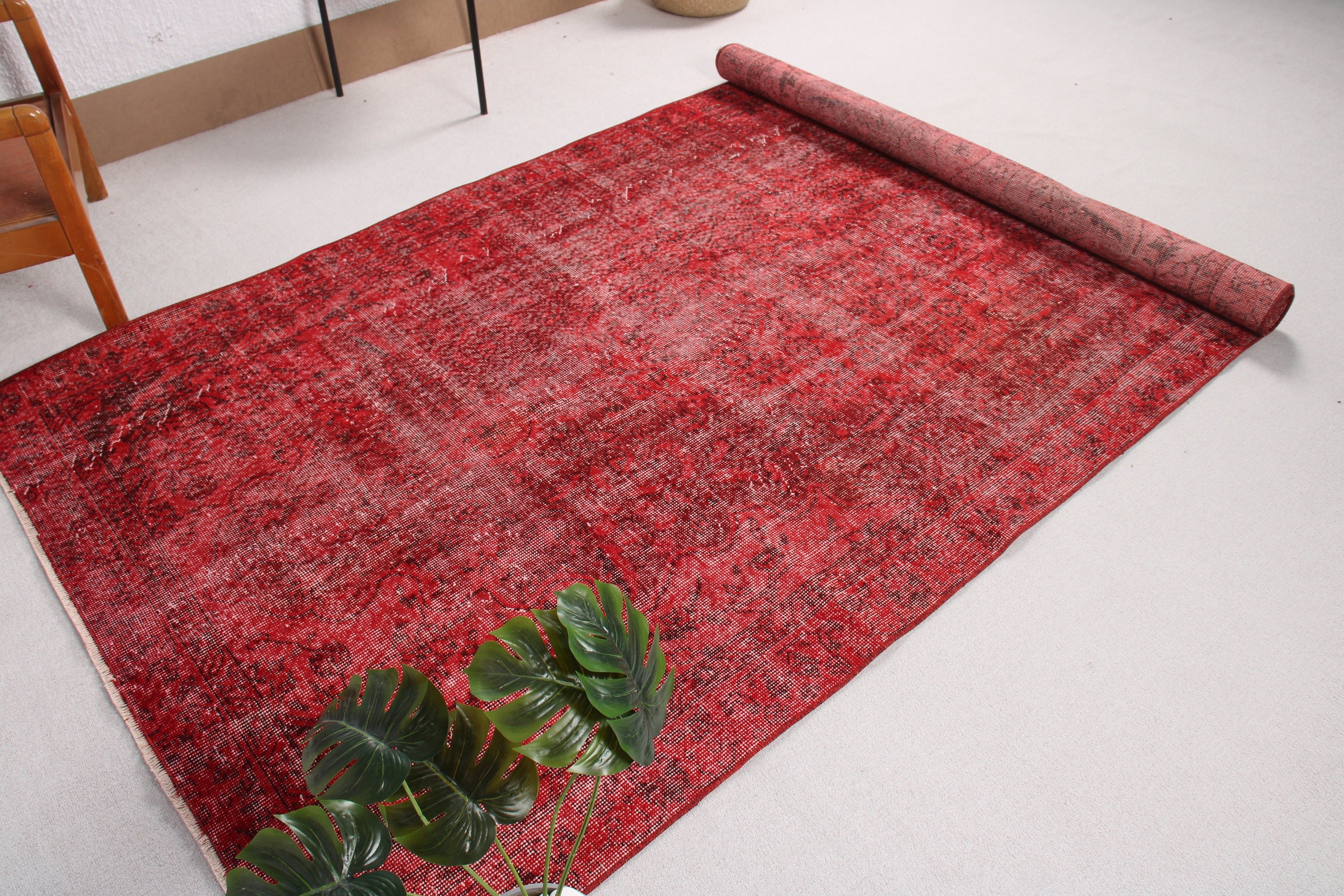 Red Bedroom Rug, Anatolian Rug, 5.2x9.4 ft Large Rug, Rugs for Large Oushak, Geometric Rug, Turkish Rugs, Dining Room Rug, Vintage Rugs