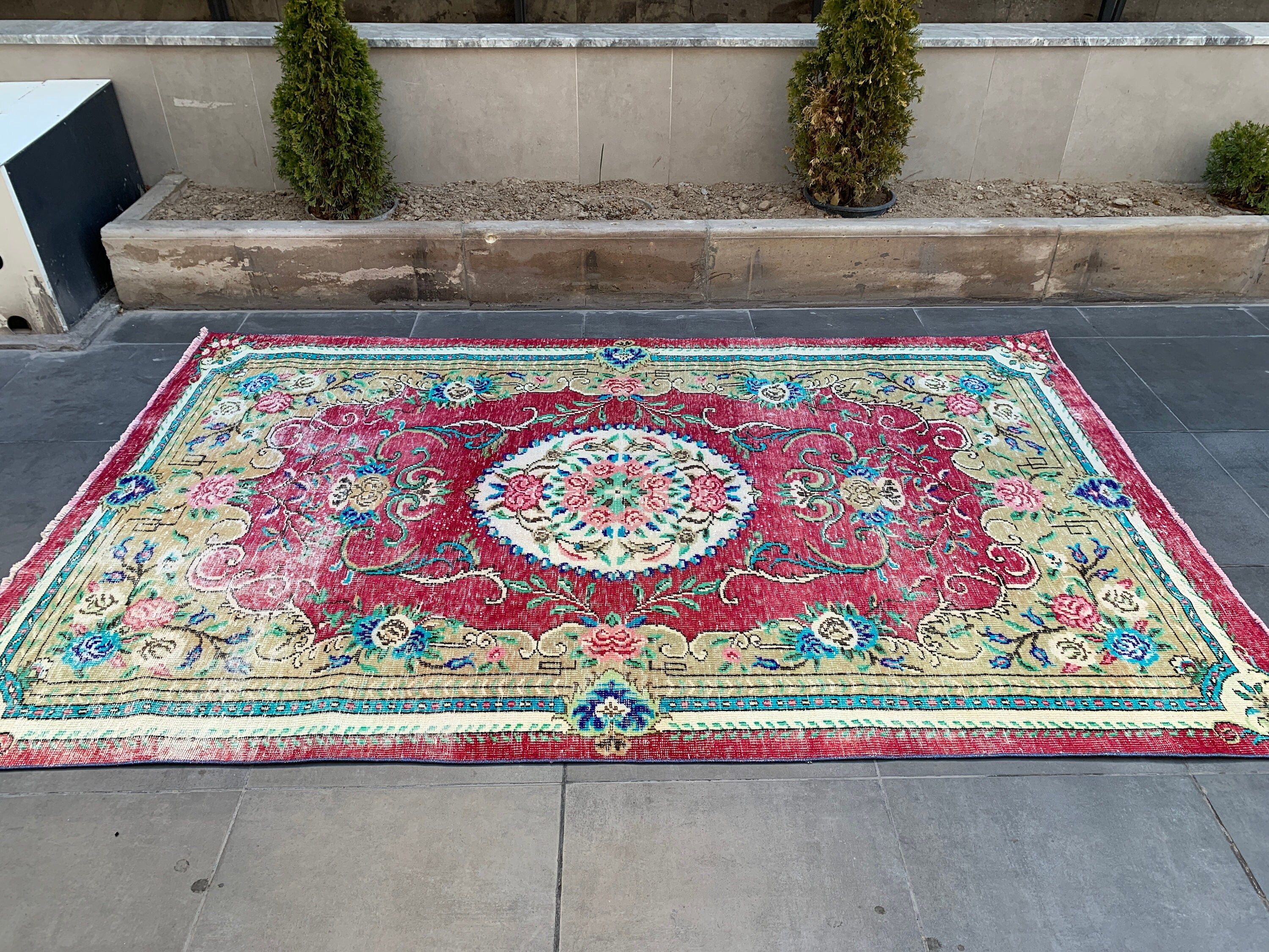 Salon Halısı, Yemek Odası Halıları, Kırmızı Yatak Odası Halısı, Ev Dekorasyonu Halısı, Türk Halısı, Yatak Odası Halıları, Vintage Halı, 5.8x9.7 ft Büyük Halı, Türkiye Halısı