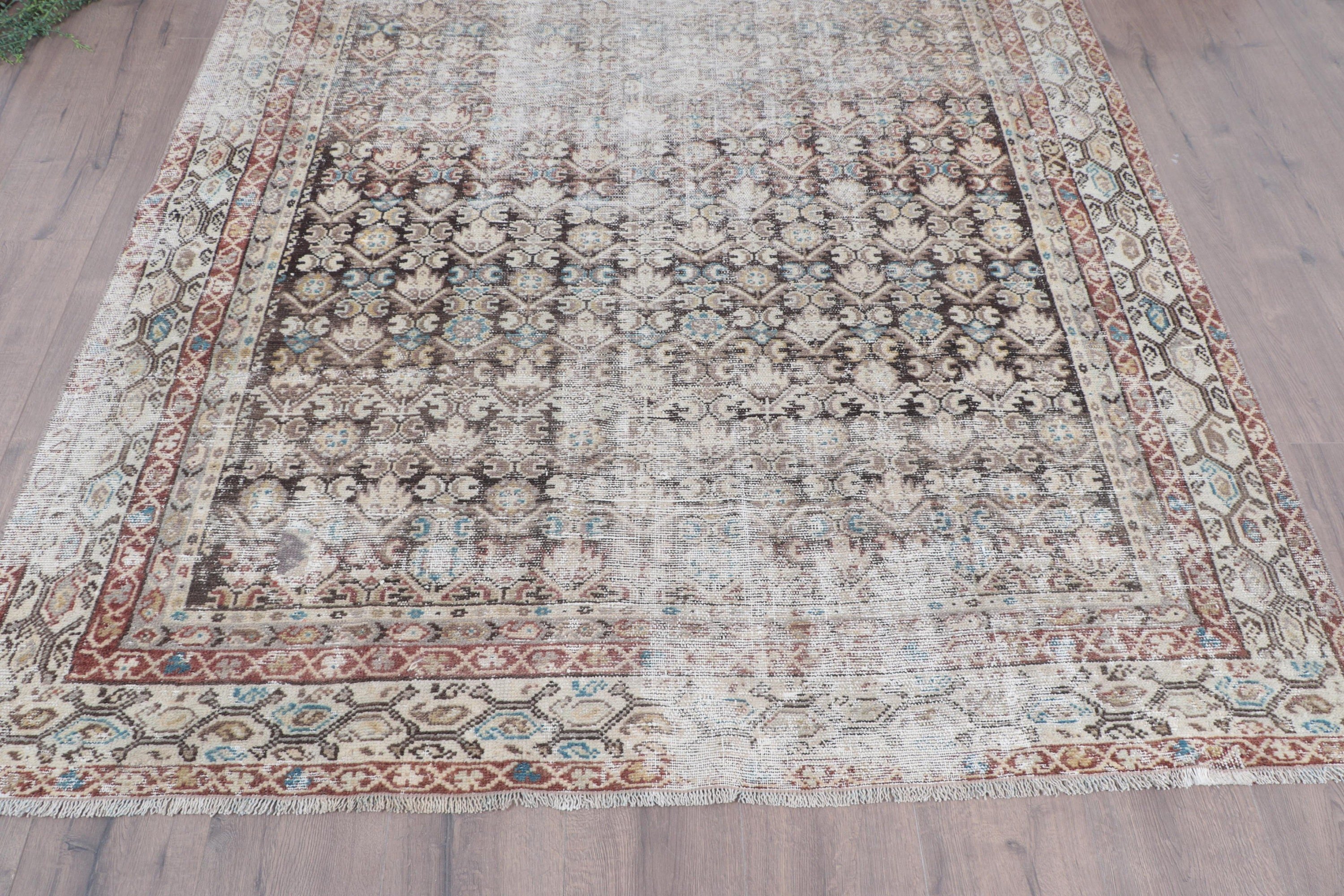 Vintage Rug, Beige Oushak Rugs, Large Oushak Rug, Handwoven Rug, Turkish Rug, Bedroom Rug, Floor Rug, 5.5x7.6 ft Large Rugs, Geometric Rug