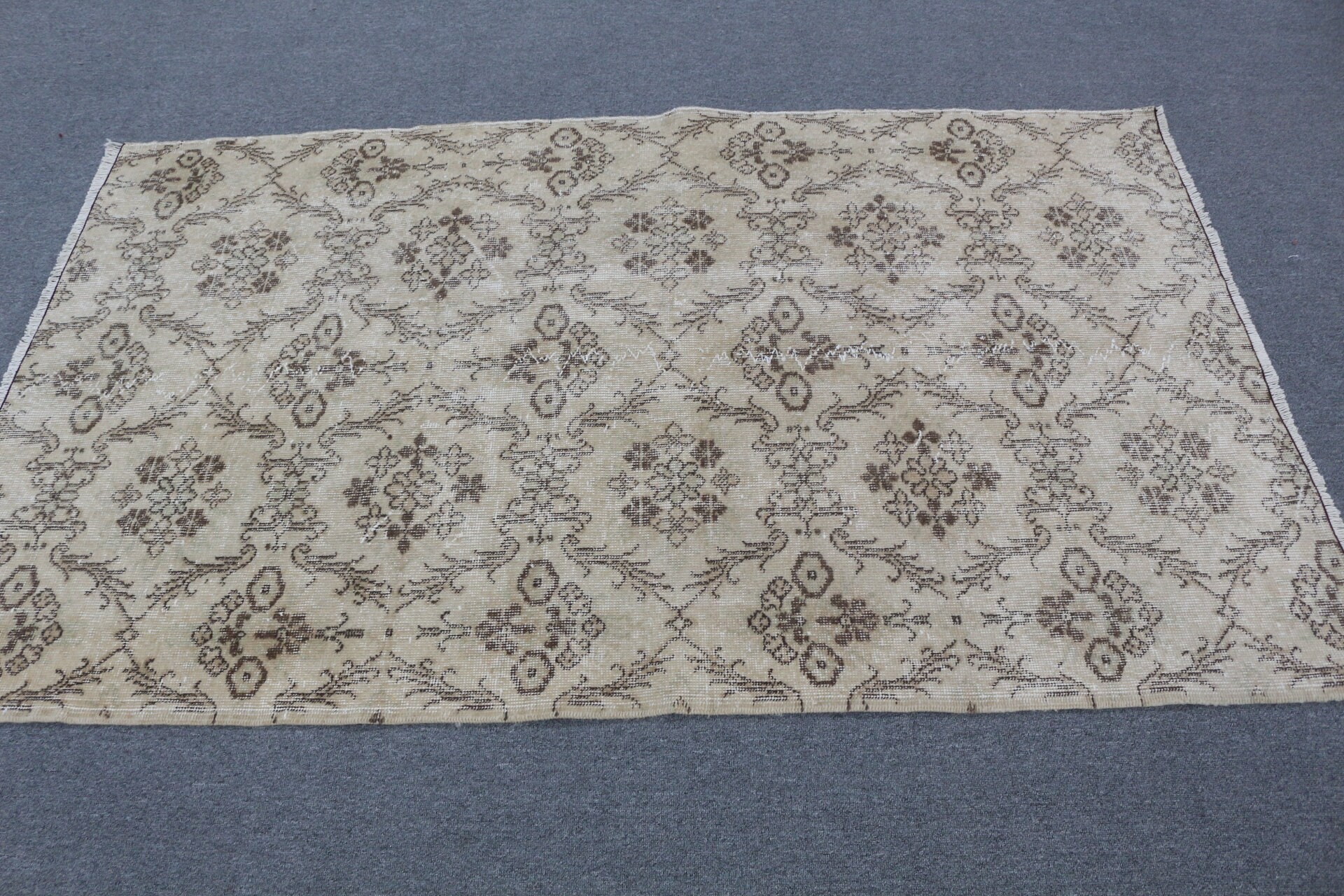 Anadolu Halısı, İç Mekan Halısı, Yün Halısı, Boho Halısı, 3,9x6,4 ft Alan Halısı, Mutfak Halısı, Alan Kilimi, Vintage Halı, Bej Yün Halısı, Türk Halıları