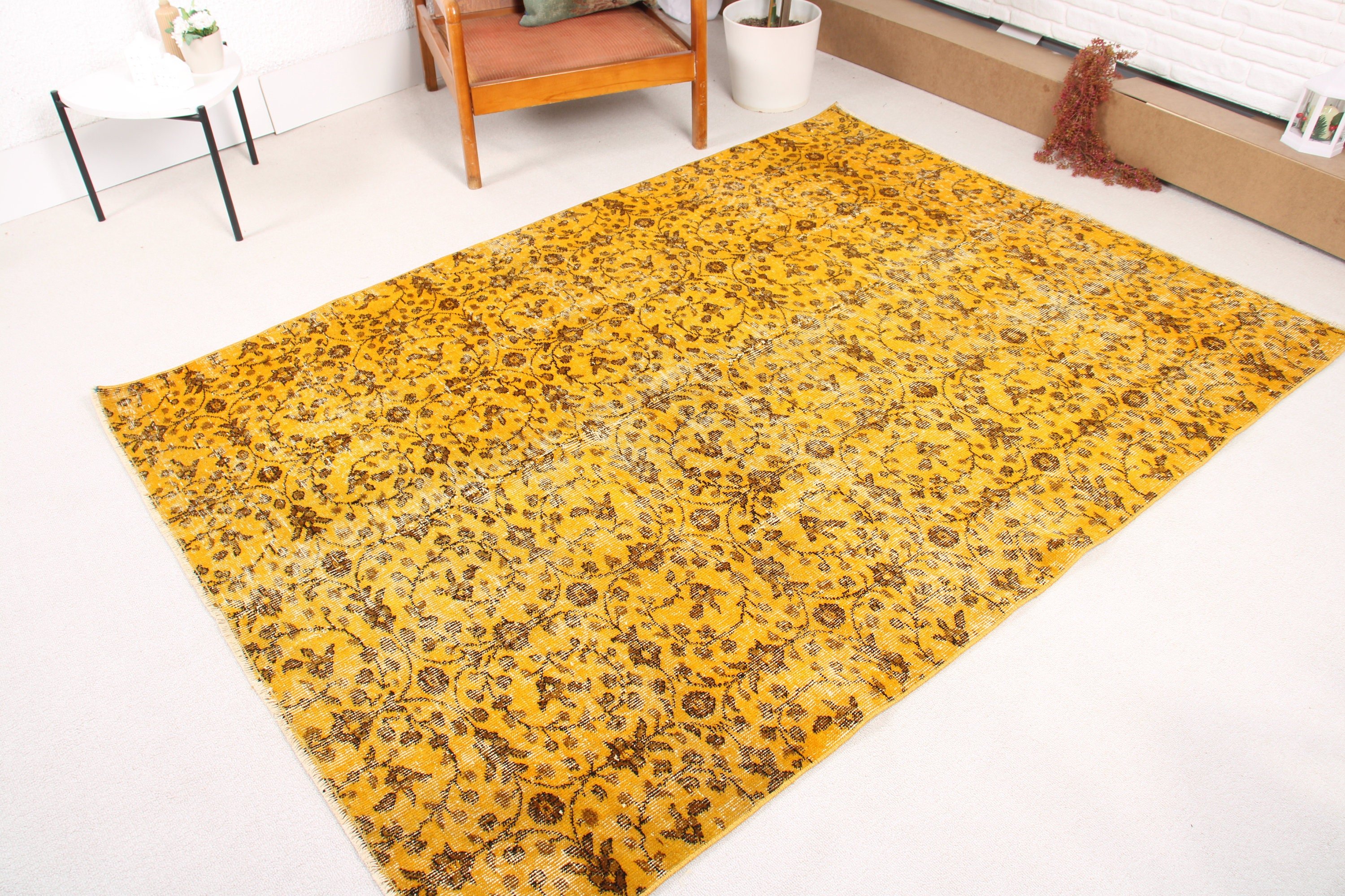 Turkish Rugs, Yellow Modern Rugs, Boho Area Rug, 5.1x7.1 ft Area Rugs, Flatweave Rug, Vintage Rug, Cool Rugs, Nursery Rugs, Traditional Rug