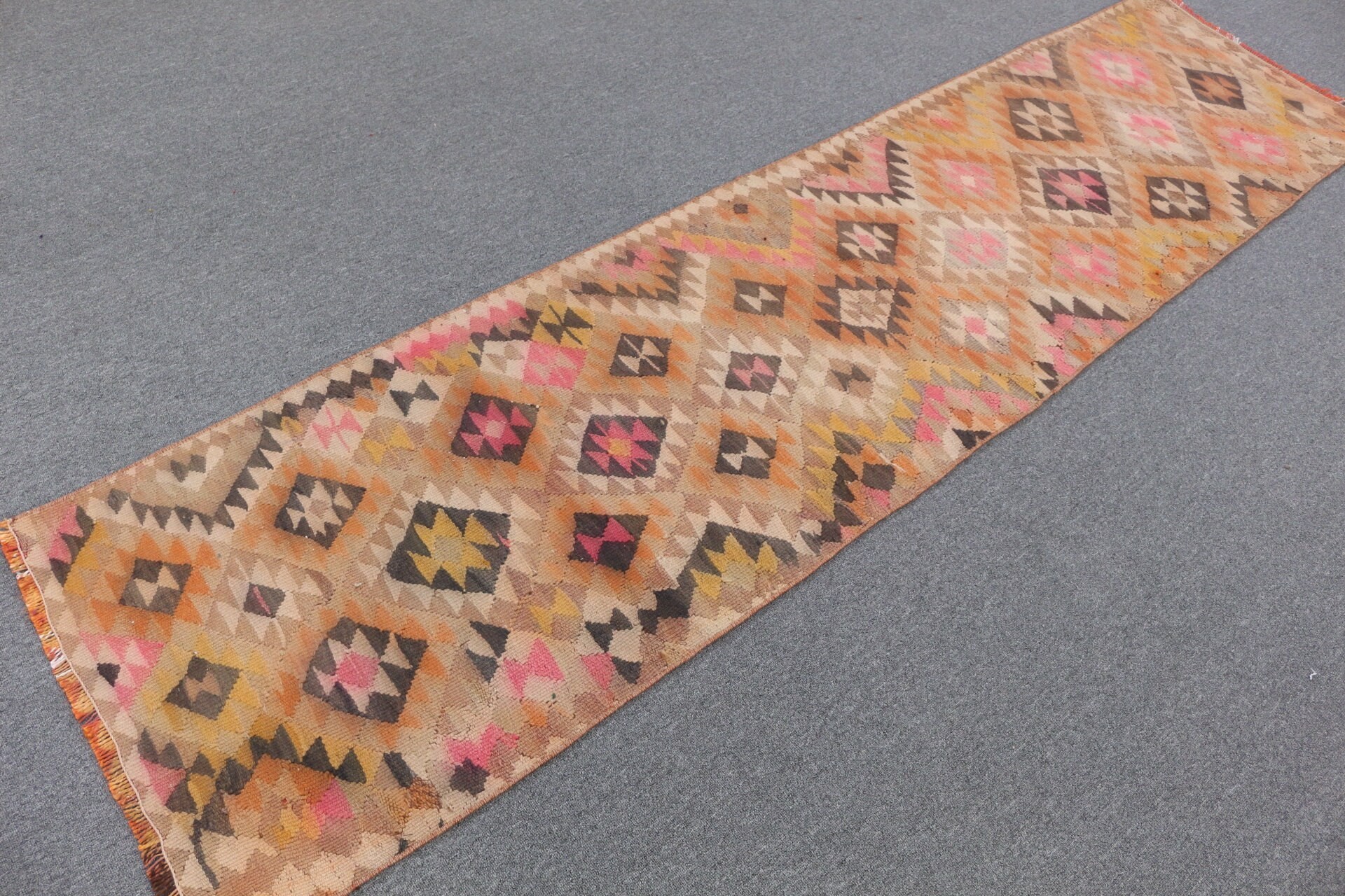 Türk Halıları, Vintage Halı, Koridor Halıları, Turuncu Soğuk Halı, Ev Dekorasyonu Halısı, Aztek Halısı, Koridor Halısı, Oushak Halıları, 2,3x9,3 ft Yolluk Halıları