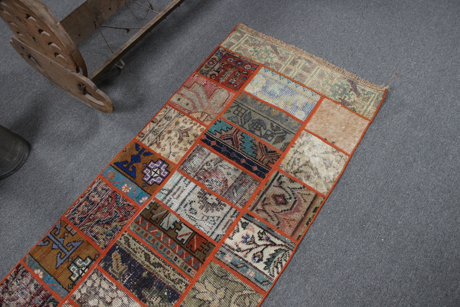 Vintage Halılar, Merdiven Halısı, 2,3x5,9 ft Koşucu Halıları, Yün Halıları, Oryantal Halılar, Koşucu Halıları, Boho Halısı, Turuncu Fas Halısı, Türk Halısı