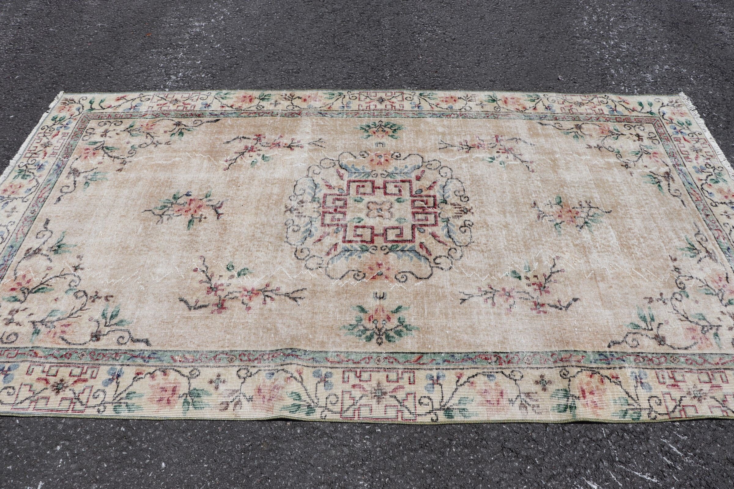 5.3x9.3 ft Large Rug, Wool Rug, Turkish Rug, Beige Wool Rug, Vintage Rugs, Bedroom Rug, Rugs for Living Room, Moroccan Rugs, Salon Rug