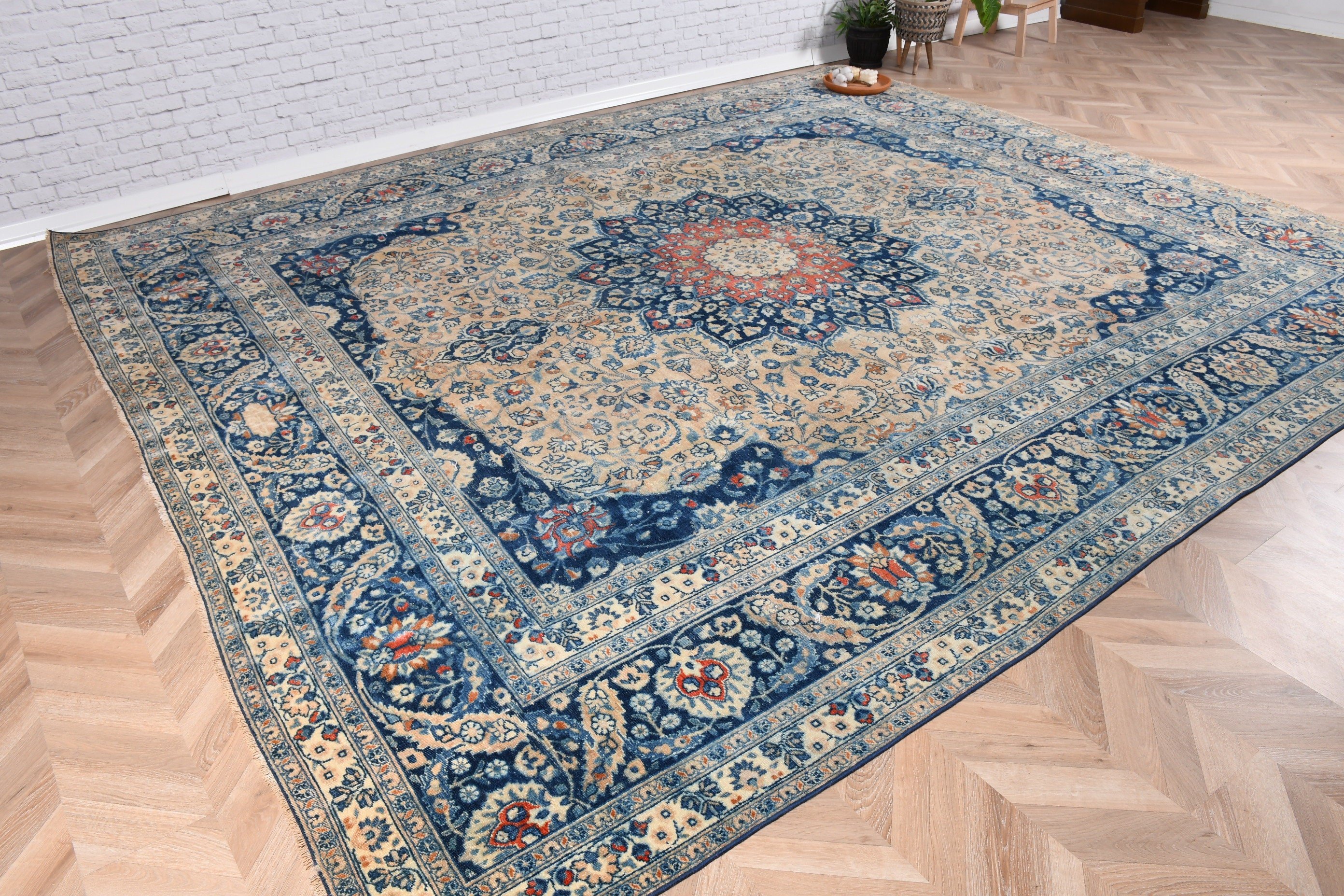 Egzotik Halı, Türk Halısı, Anadolu Halısı, Vintage Halı, Bej Düz Dokuma Halı, Büyük Boy Türk Halısı, 12.5x11.4 ft Büyük Boy Halılar, Modern Halılar