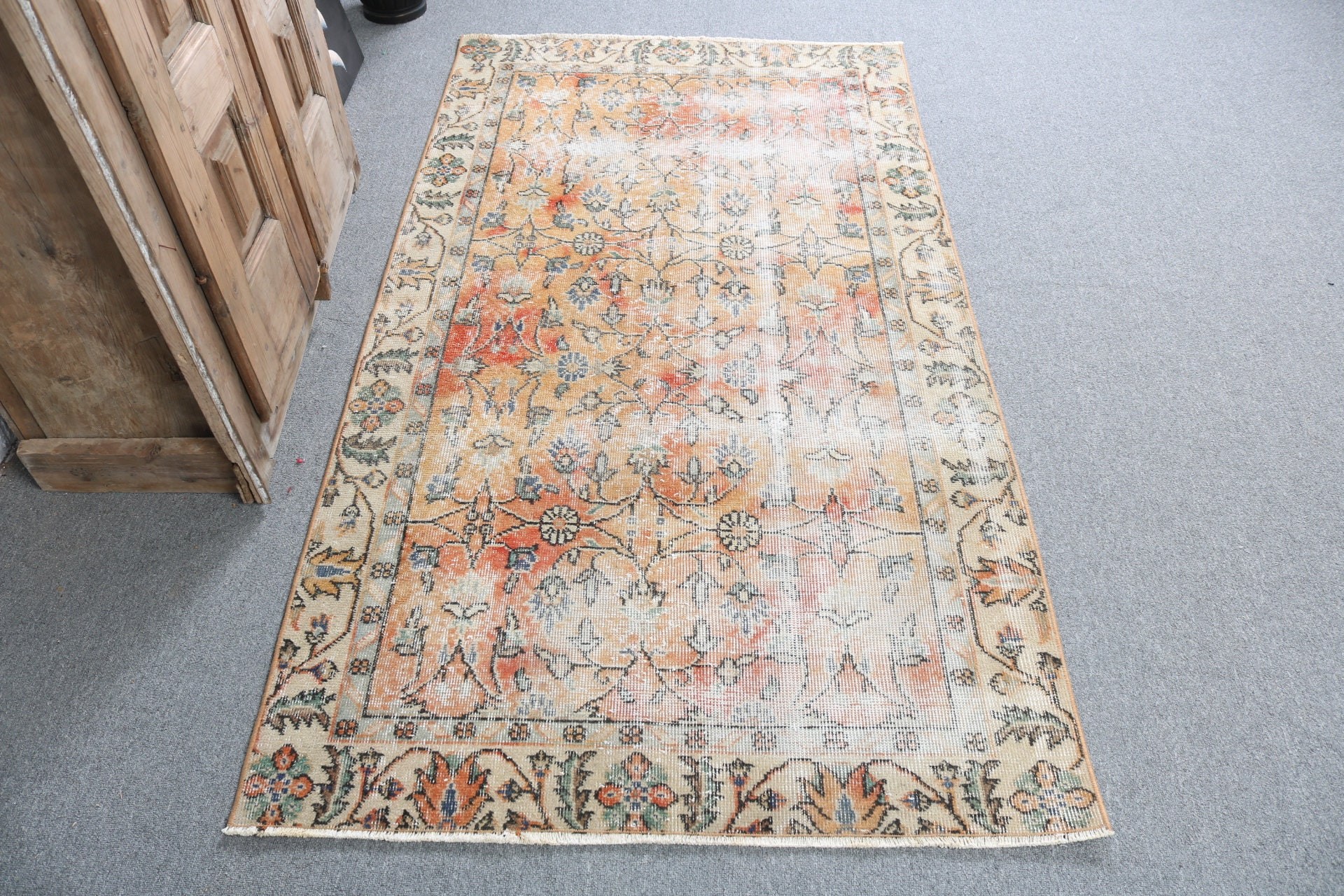 Wool Rugs, Orange Geometric Rugs, 3.4x5.8 ft Accent Rugs, Turkish Rugs, Vintage Accent Rug, Vintage Rug, Boho Accent Rug, Anatolian Rug