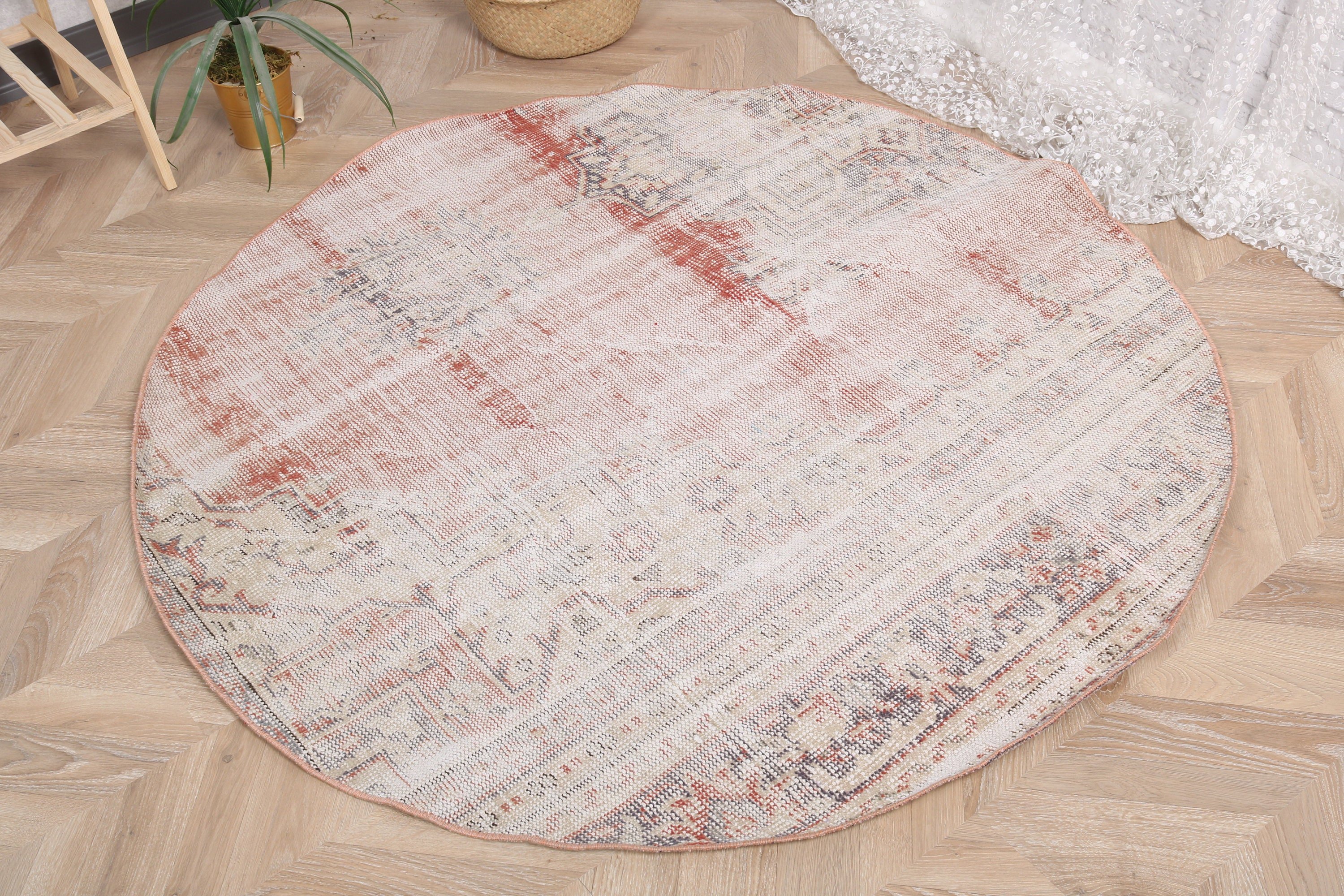 Red Neutral Rug, Vintage Rugs, Kitchen Rugs, Decorative Rug, 4.6x4.6 ft Accent Rugs, Moroccan Rugs, Turkish Rugs, Ethnic Rugs, Nursery Rug