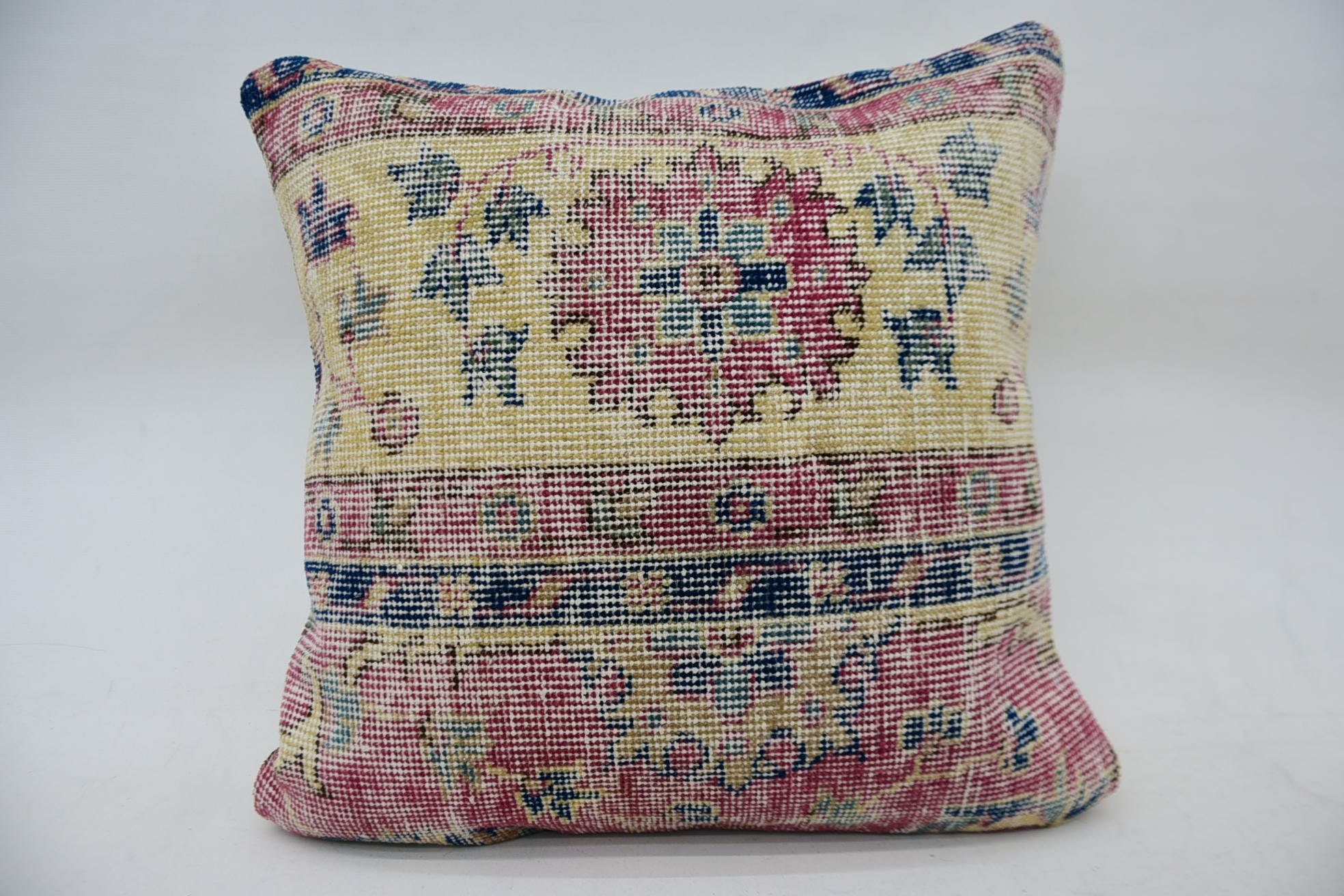 18"x18" Red Pillow Case, Turkish Pillow, Vintage Kilim Throw Pillow, Wool Kilim Pillow Pillow Cover, Pillow for Couch