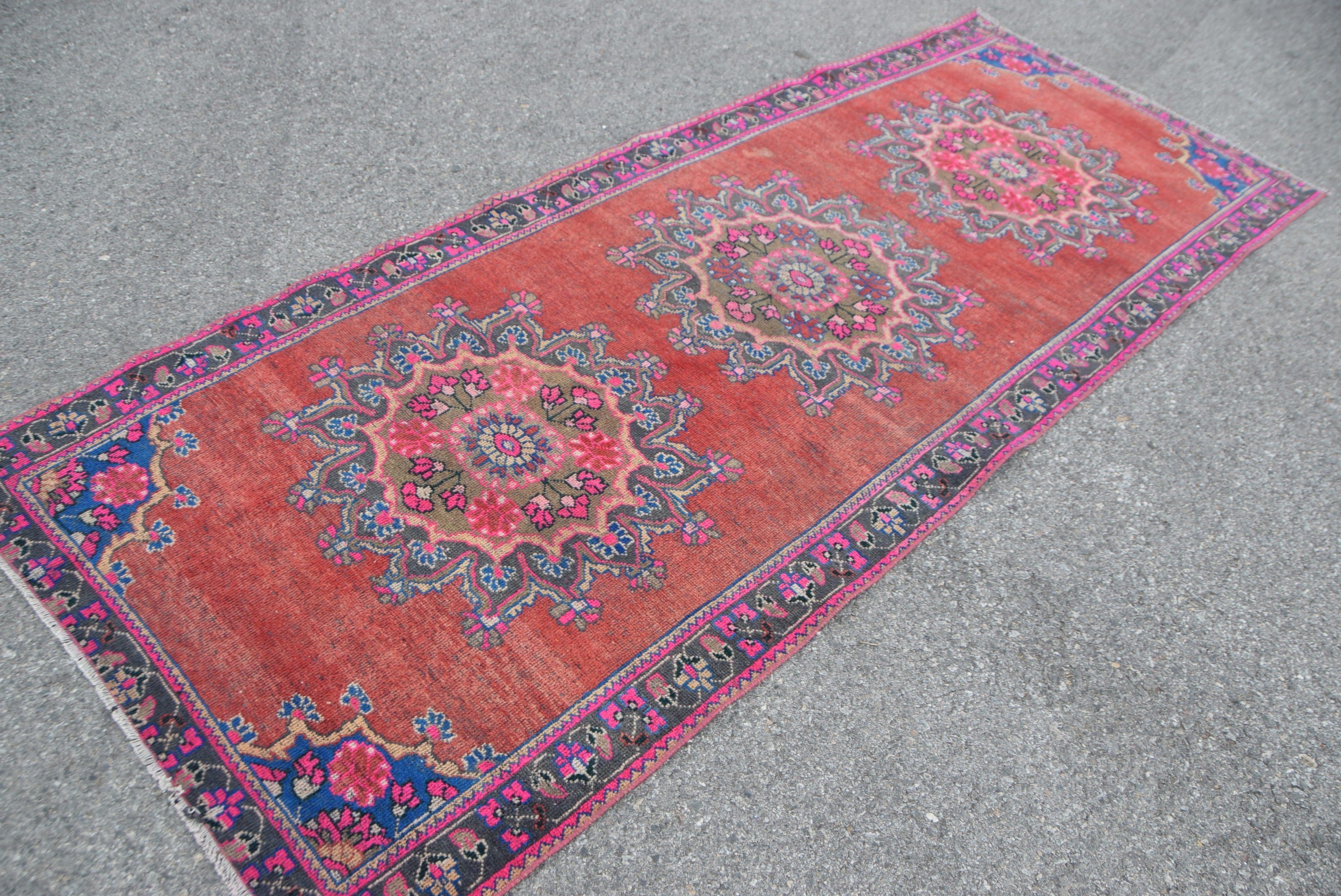 Hallway Rug, Distressed Rug, Kitchen Rug, Vintage Rug, Turkish Rugs, Red Floor Rugs, Anatolian Rug, 3.6x9.1 ft Runner Rugs, Home Decor Rug