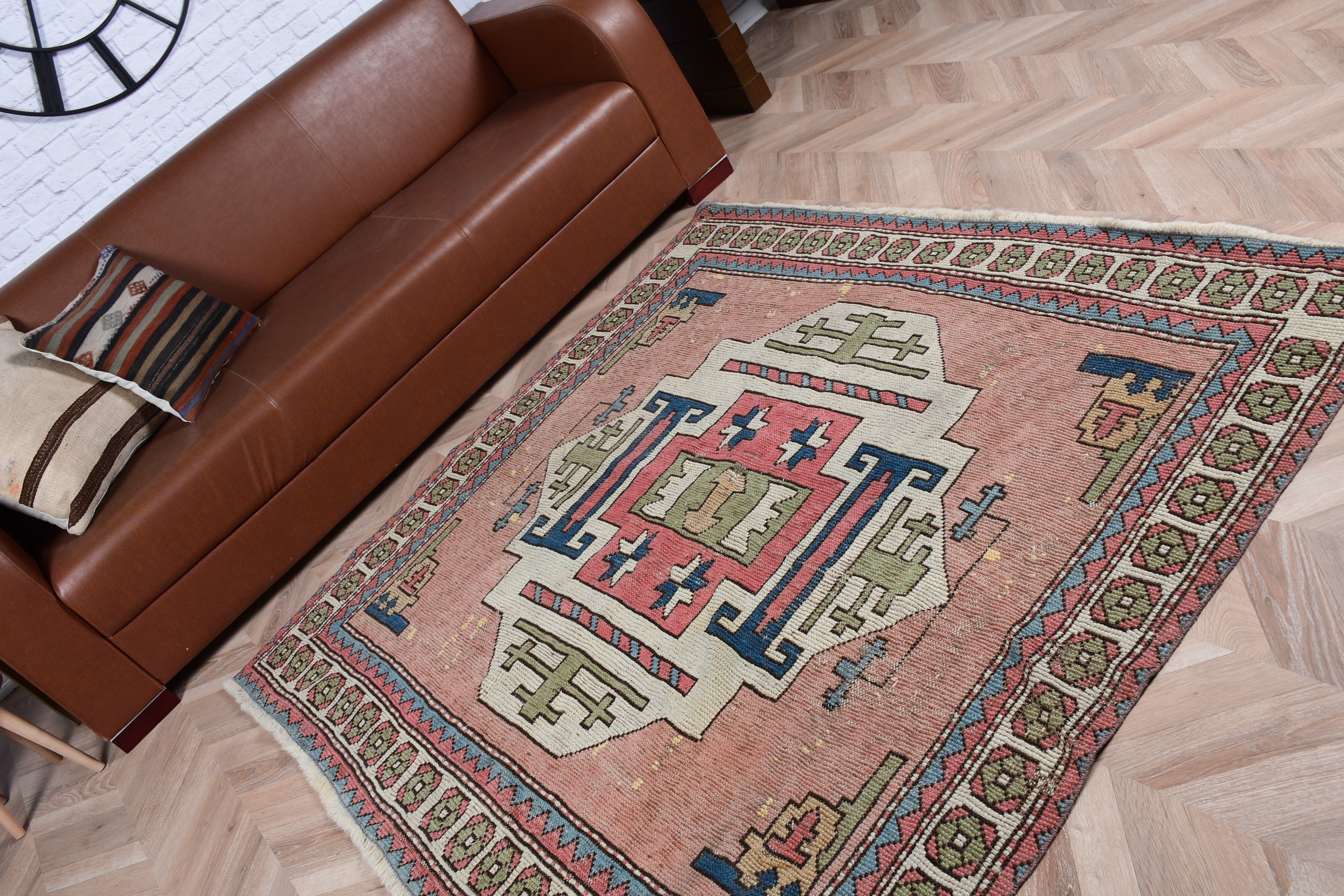 Vintage Rug, Floor Rug, Pink Wool Rug, Nursery Rugs, Turkish Rug, 5.4x5.1 ft Area Rug, Rugs for Indoor, Anatolian Rugs, Oriental Rug