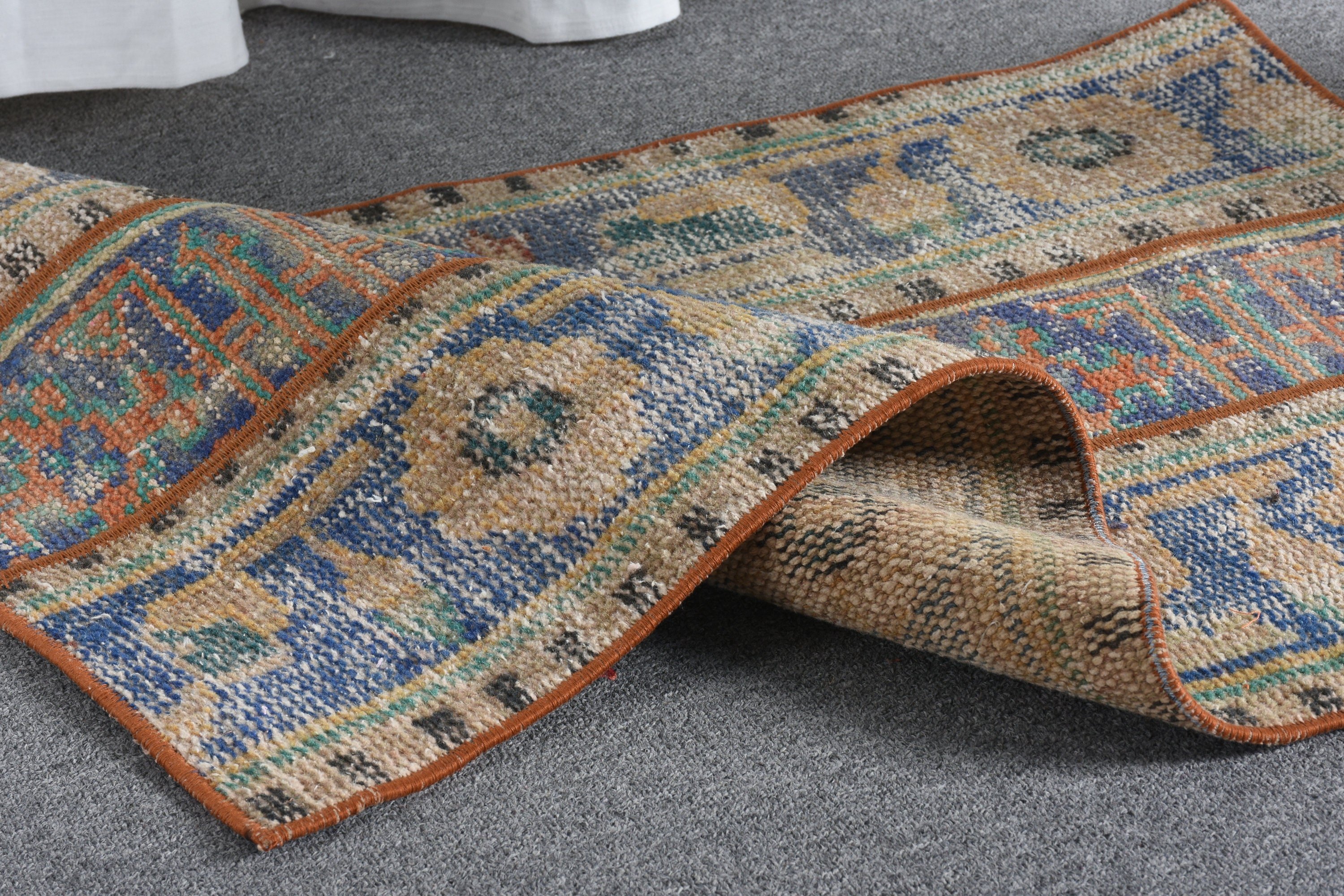 Yün Halı, Turuncu Fas Halısı, Vintage Halı, 1.8x3.2 ft Küçük Halılar, Türk Halısı, Kapı Paspası Halısı, Banyo Halısı, Araba Paspas Halıları, Oushak Halısı