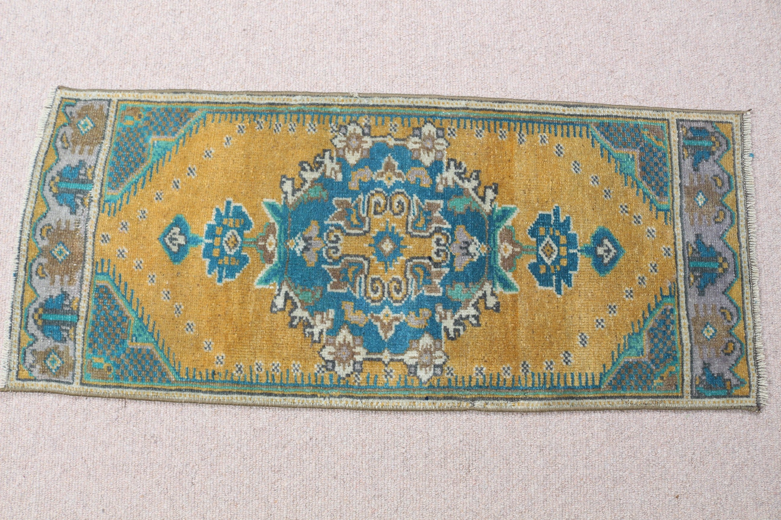 Yellow Kitchen Rug, Moroccan Rug, Turkish Rug, 1.3x3.2 ft Small Rug, Oriental Rug, Bath Rug, Small Boho Rug Rugs, Vintage Rug, Car Mat Rugs