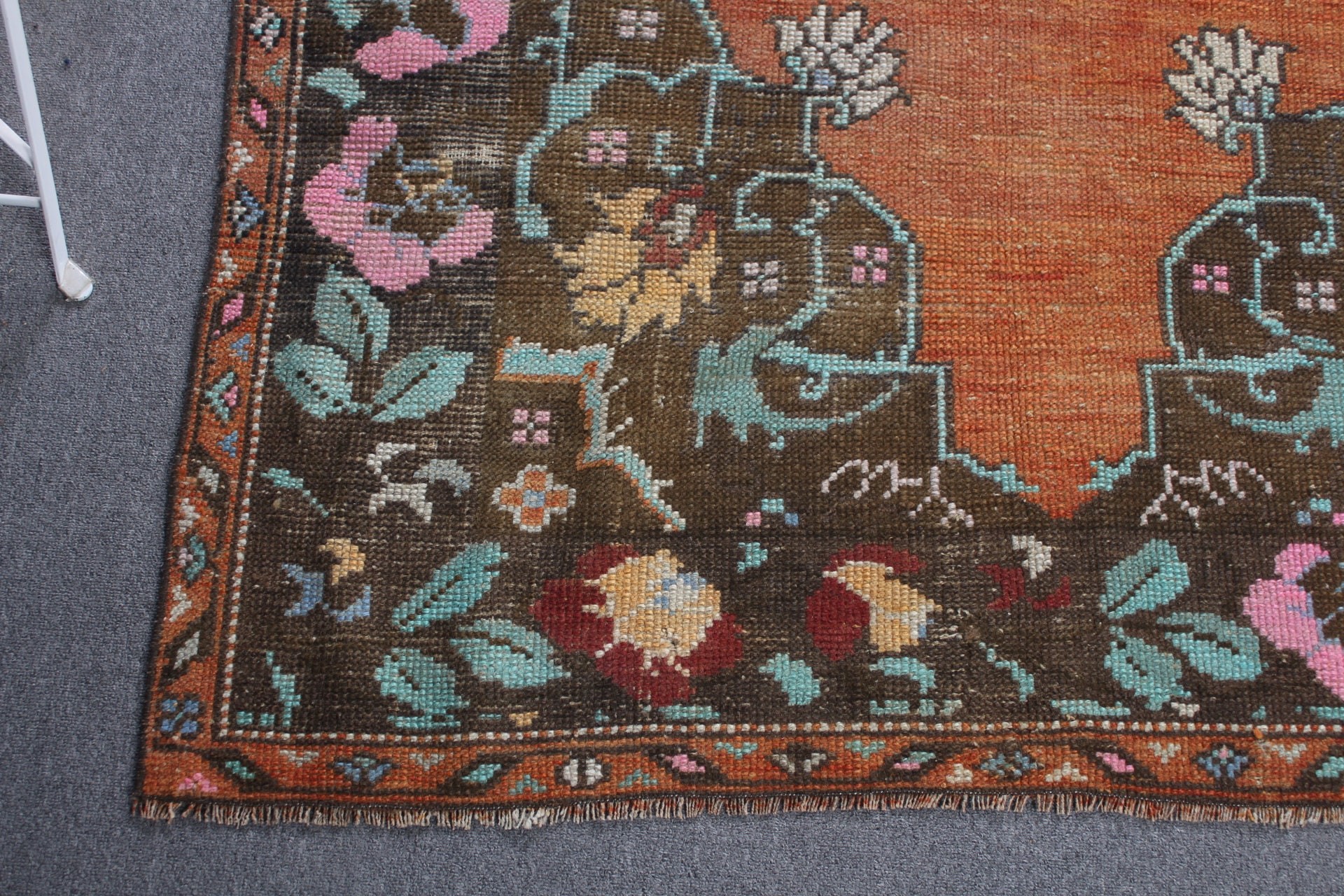 Kitchen Rug, Orange Bedroom Rugs, Wool Rug, Nursery Rug, Rugs for Nursery, Vintage Rugs, Oushak Rug, 4.2x7.4 ft Area Rug, Turkish Rug