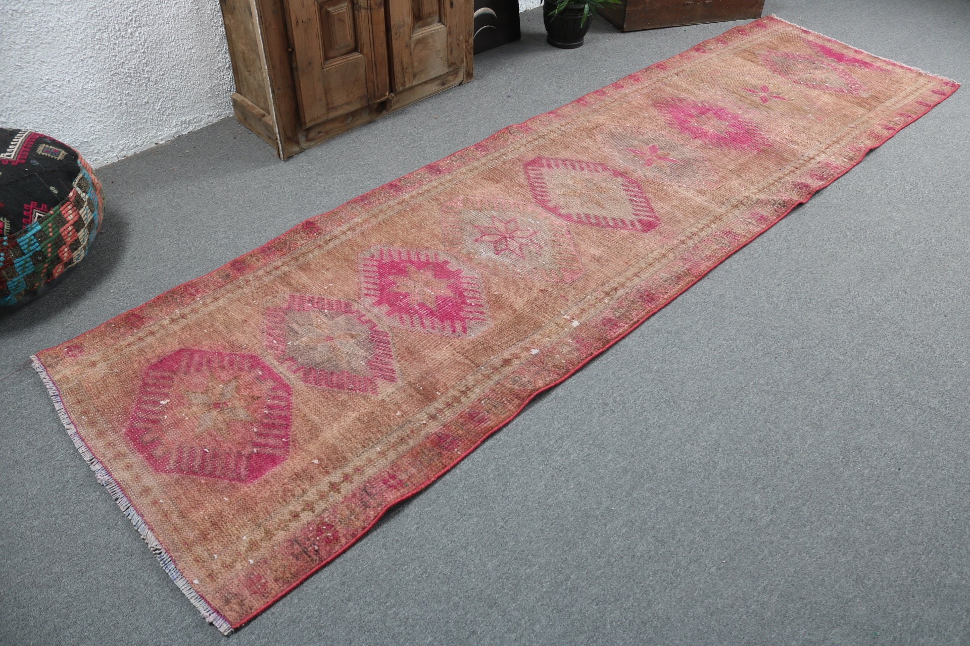 Yatak Odası Halısı, Vintage Halılar, Kahverengi Ev Dekorasyonu Halıları, 3.1x11 ft Yolluk Halısı, Nötr Halı, Merdiven Halıları, Türk Halıları, Vintage Yolluk Halıları