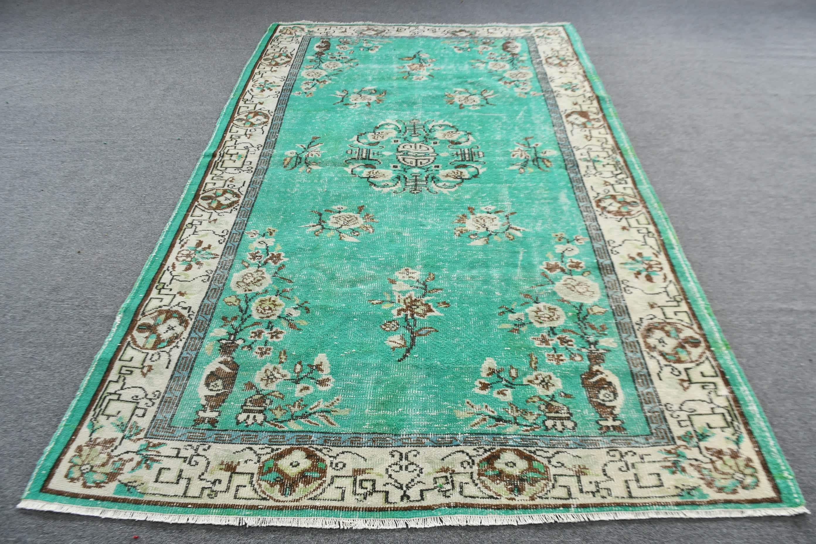 Floor Rug, Turkish Rug, Dining Room Rugs, Salon Rug, Vintage Rug, Retro Rug, Green Cool Rugs, Oriental Rugs, 5.8x9.7 ft Large Rugs