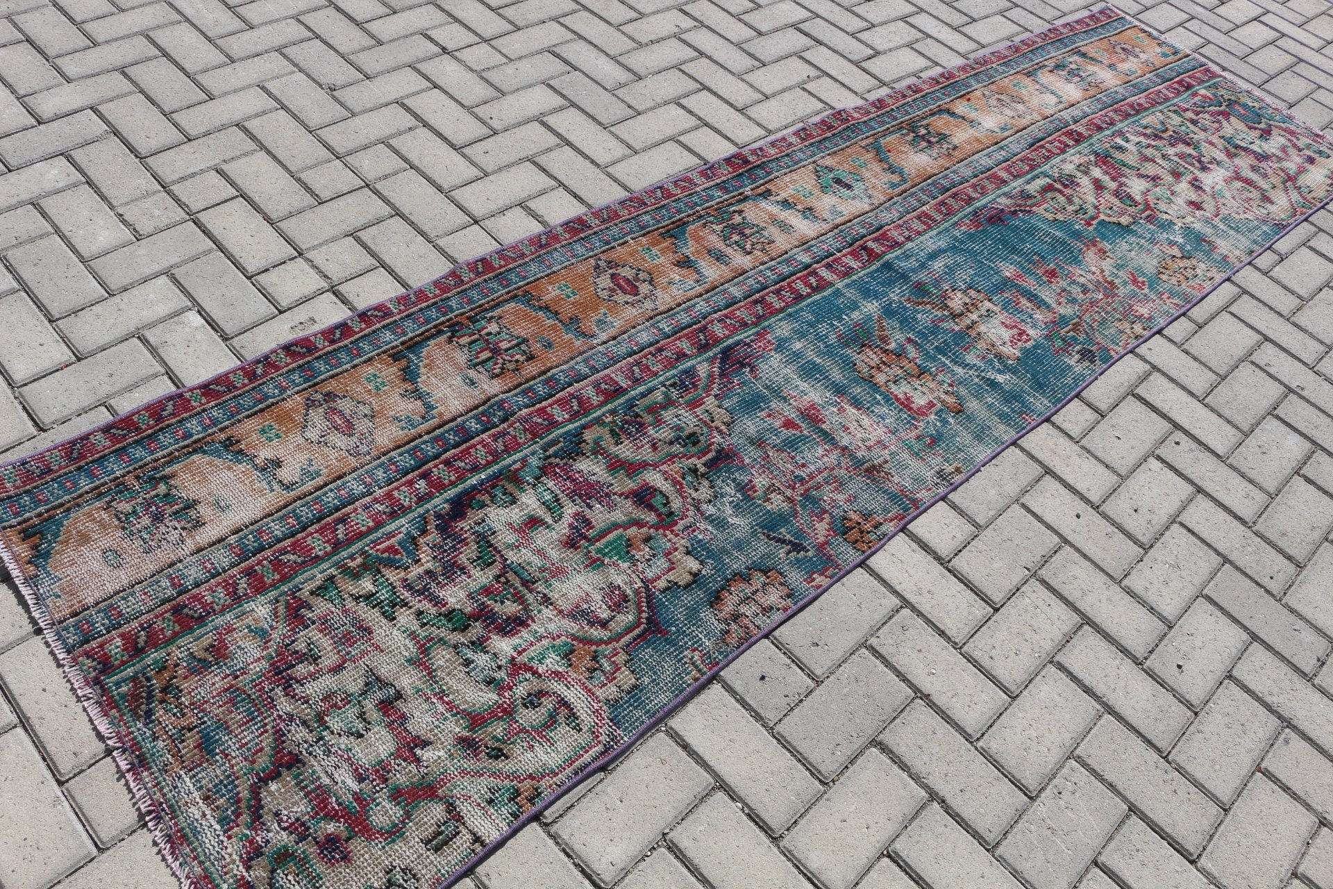 Ev Dekor Halıları, Vintage Halı, Mutfak Halısı, Koridor Halısı, Mavi 2,8x9,9 ft Runner Halıları, Düz Dokuma Halı, Oushak Halıları, Türk Halıları