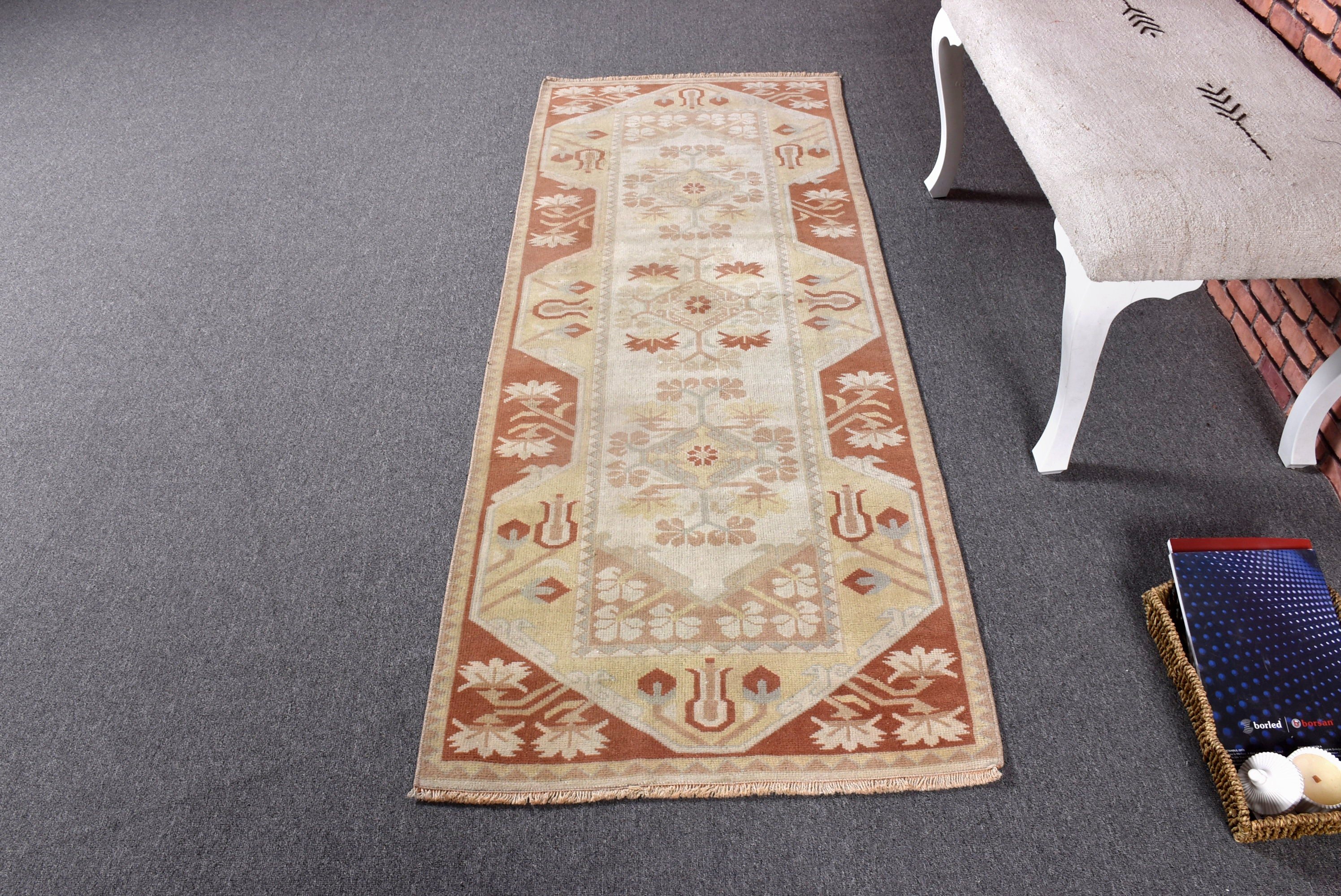 Vintage Halı, Boho Halı, Yün Halı, 2.4x6.2 ft Runner Halıları, Ev Dekorasyonu Halısı, Bej Fas Halısı, Türk Halısı, Koridor Halıları, Vintage Runner Halısı