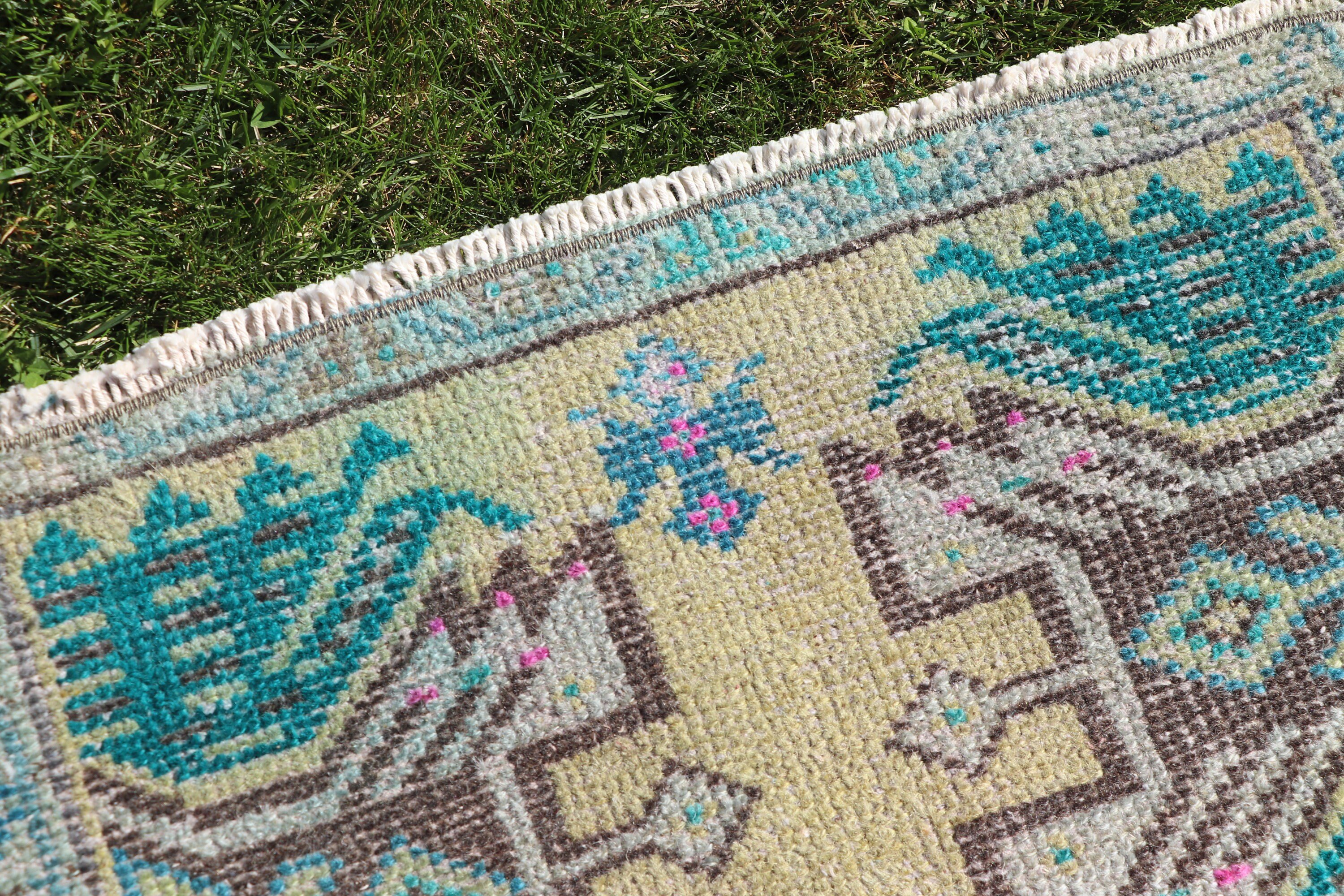 Vintage Rug, 1.7x3.1 ft Small Rug, Small Area Rugs, Geometric Rug, Yellow Cool Rug, Small Vintage Rug, Turkish Rugs, Handwoven Rug