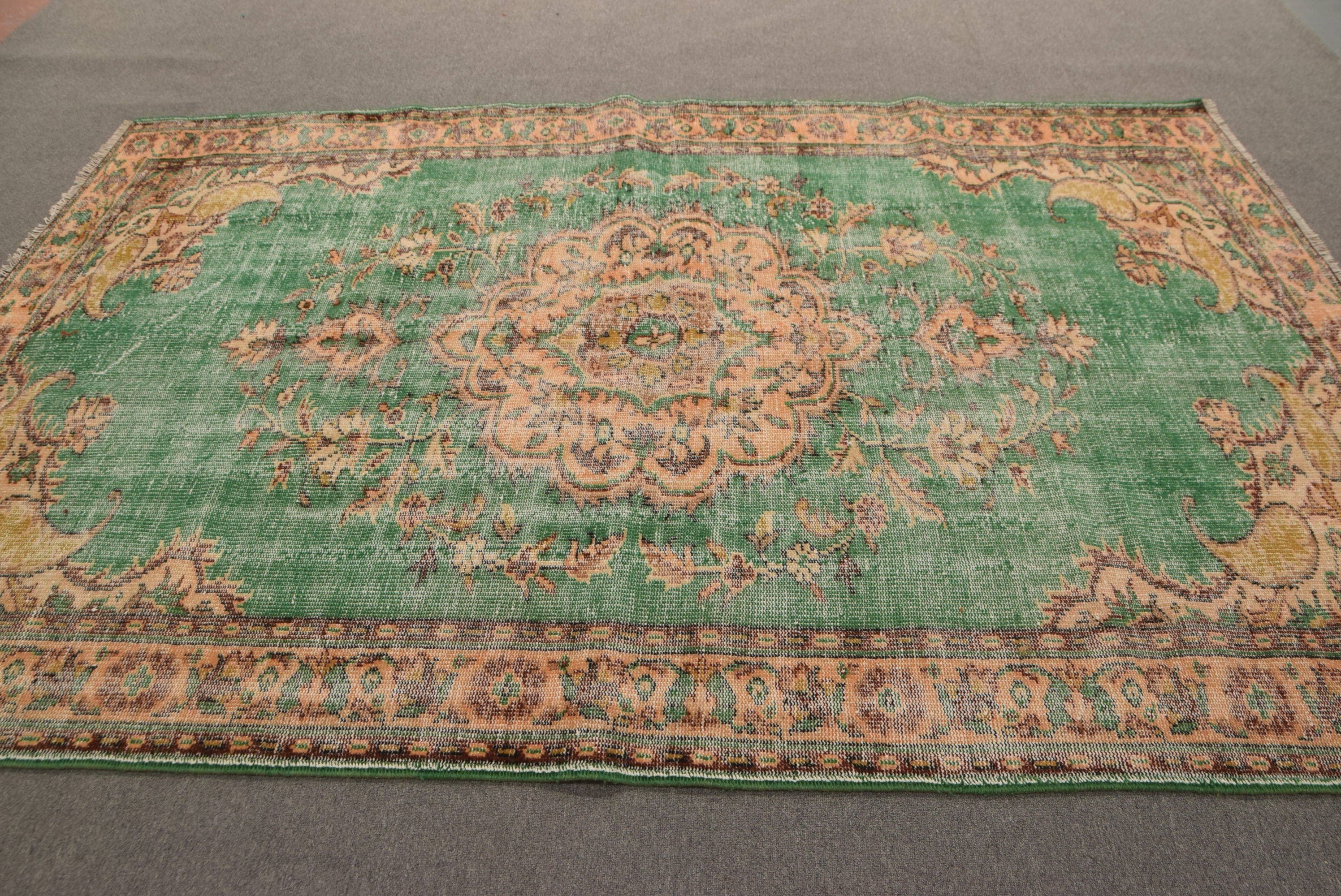 Wool Rug, Vintage Rug, Dining Room Rugs, Green Floor Rugs, Art Rugs, Rugs for Bedroom, Turkish Rug, 6.2x9.6 ft Large Rugs, Bedroom Rug