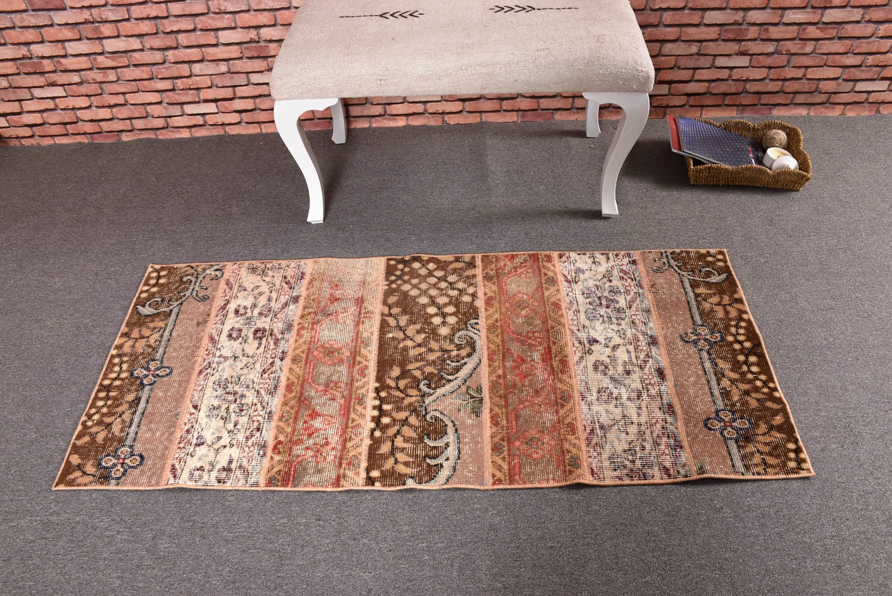 Beige Neutral Rugs, Car Mat Rugs, Traditional Rug, Antique Rugs, Vintage Rug, 2.2x5 ft Small Rugs, Bedroom Rugs, Turkish Rugs