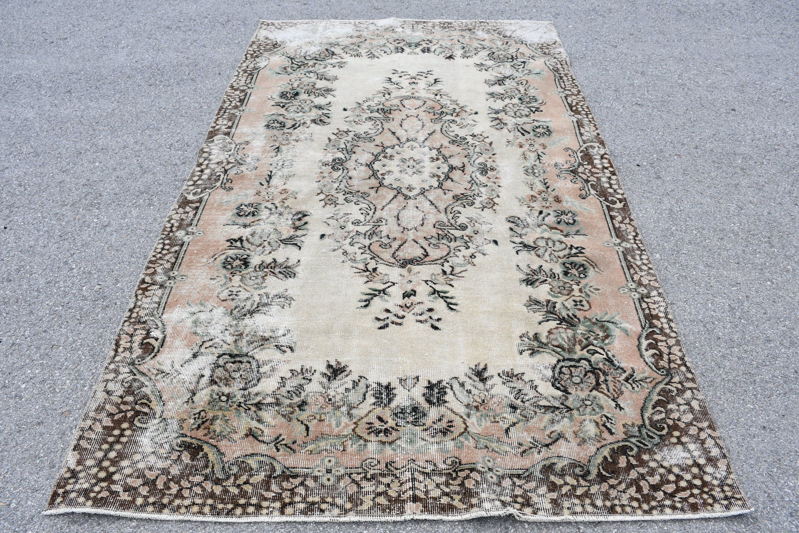 Vintage Rug, Rugs for Salon, Beige Kitchen Rugs, Floor Rug, Turkish Rug, Salon Rug, Dining Room Rug, 5.1x9 ft Large Rugs, Bedroom Rug