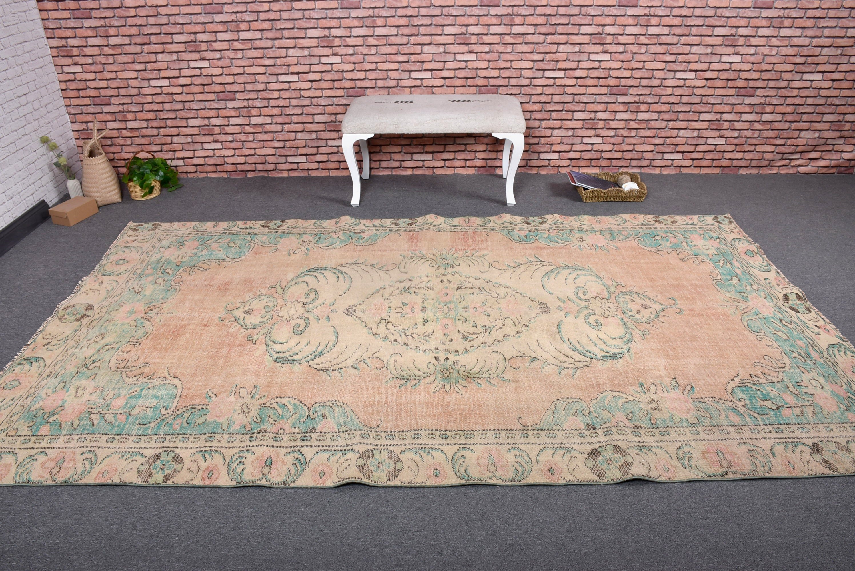 Salon Halıları, Büyük Oushak Halıları, Düz Dokuma Halı, 6x9,8 ft Büyük Halılar, Turuncu Ev Dekor Halısı, Türk Halısı, Vintage Halılar