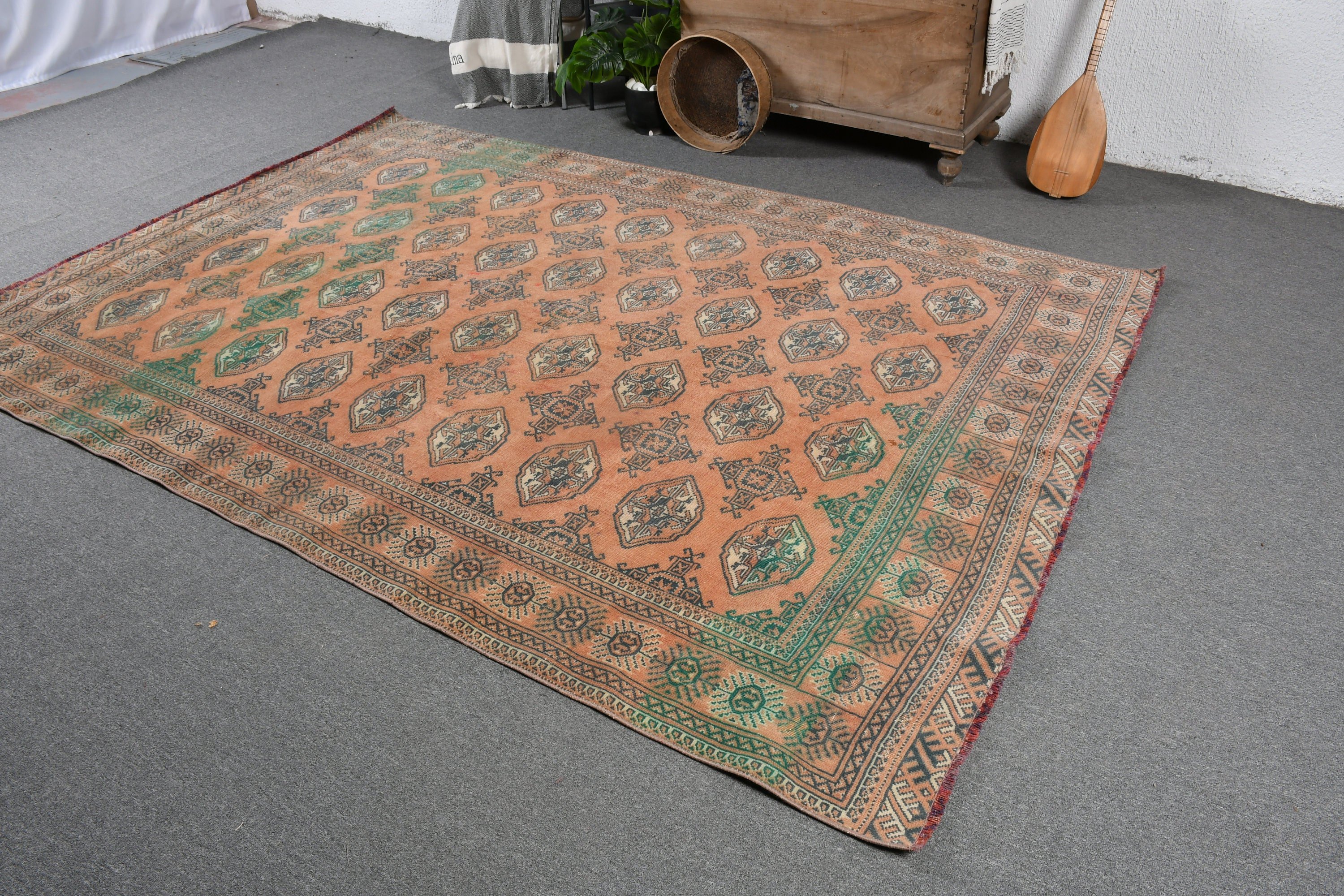 Oturma Odası Halısı, Oryantal Halı, Kırmızı 6.4x9 ft Büyük Halı, Türk Halıları, Vintage Halı, Yatak Odası Halısı, Otantik Halılar