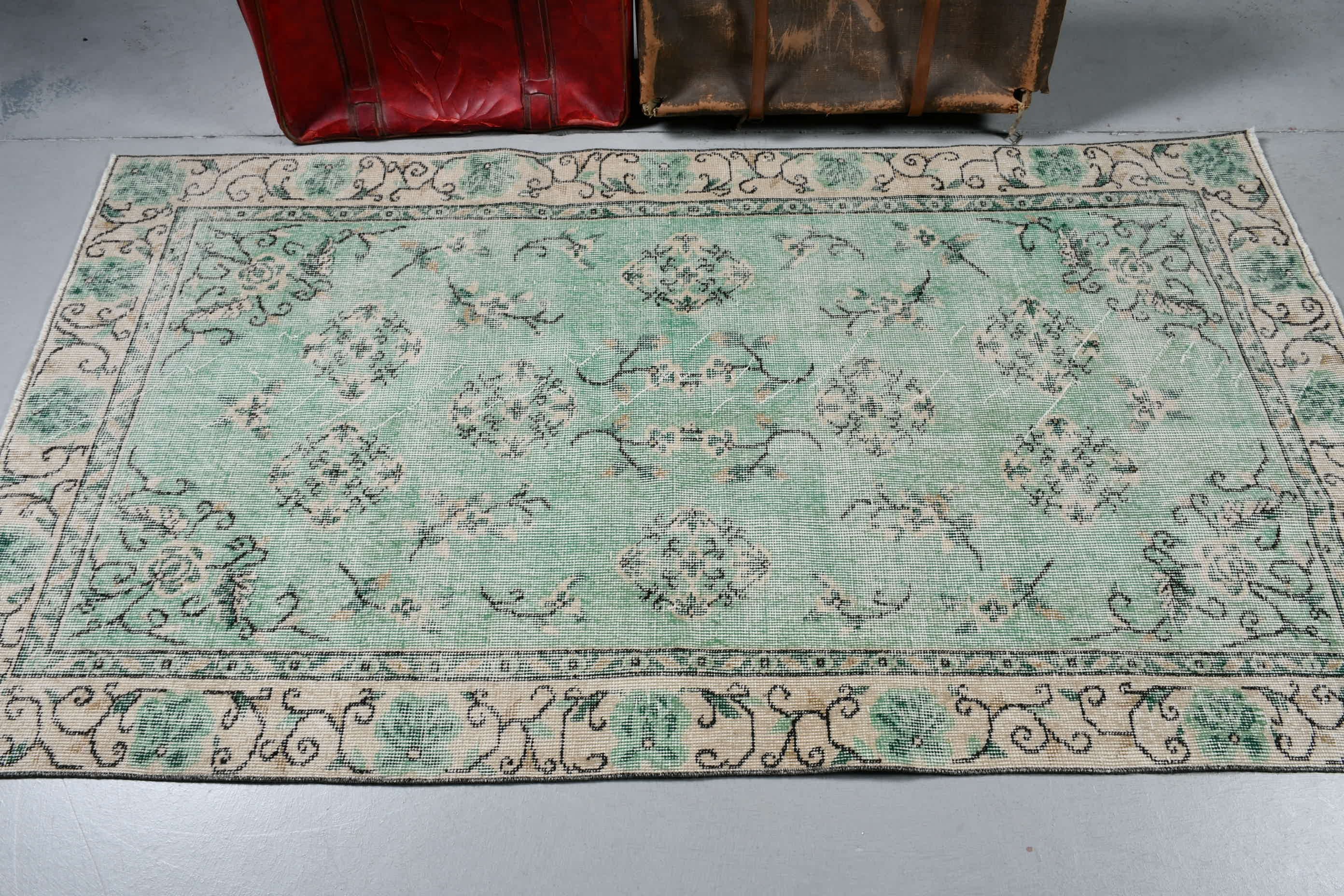 Green Anatolian Rug, Oriental Rug, 3.7x6.8 ft Area Rugs, Floor Rug, Vintage Rug, Dining Room Rug, Turkish Rug, Home Decor Rugs, Dorm Rug