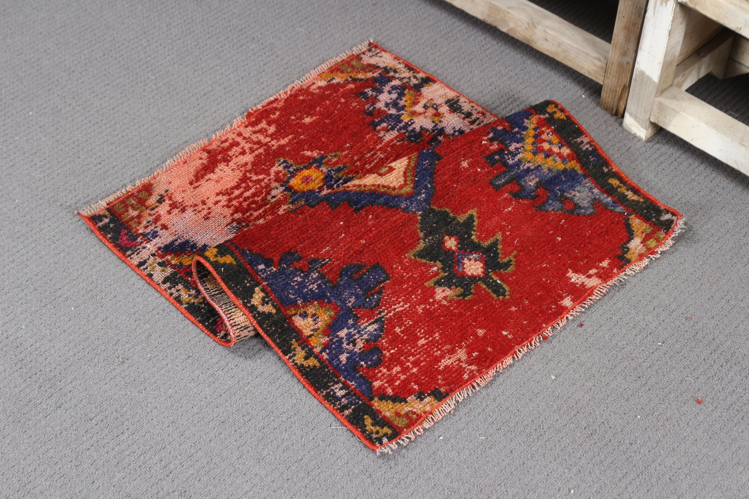 Door Mat Rug, Bath Rug, Bright Rug, 2x3 ft Small Rugs, Anatolian Rugs, Vintage Rug, Wool Rug, Turkish Rugs, Red Floor Rug, Rugs for Entry