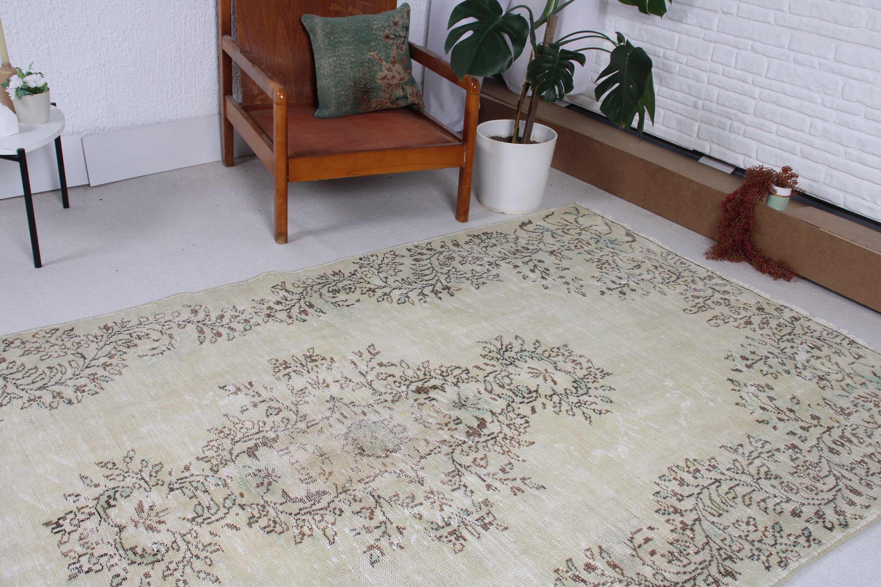 Aztek Halısı, Vintage Halı, Yemek Odası Halısı, Büyük Boho Halıları, 5,3x8,9 ft Büyük Halı, Bej Yatak Odası Halıları, Türk Halıları, Nötr Halılar, Oushak Halıları